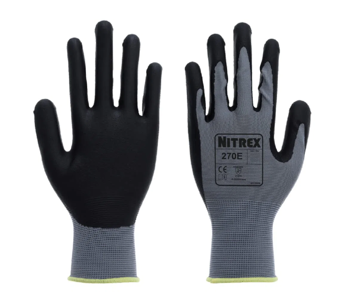 Nitrex 270E Gants de travail - Résistant à l'abrasion avec doublure en polyester et paume en mousse de nitrile Meilleure adhérence, protection mécanique et industrielle - 10 paires - Taille 10