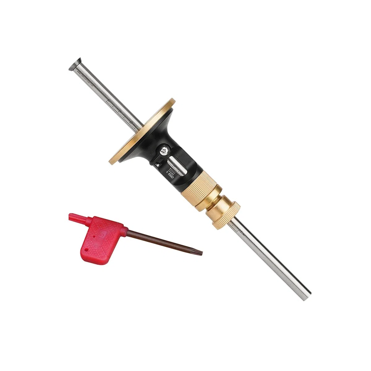 Jauge de marquage de roue avec clé T15, 0,2 mm, kit de jauge de marquage de roue léger, micro ajusteur pour travail du bois (noir + or, taille : 21,6 x 5,8 cm)
