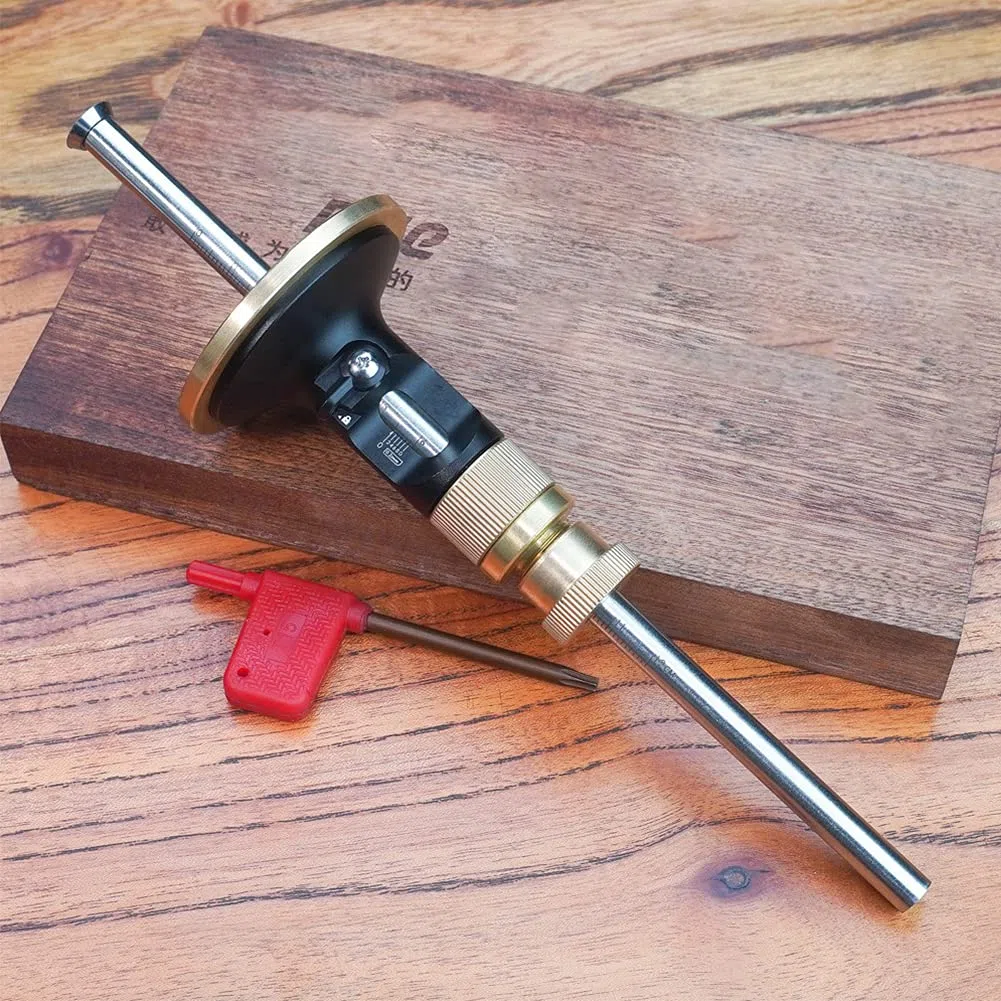 Jauge de marquage de roue avec clé T15, 0,2 mm, kit de jauge de marquage de roue léger, micro ajusteur pour travail du bois (noir + or, taille : 21,6 x 5,8 cm)