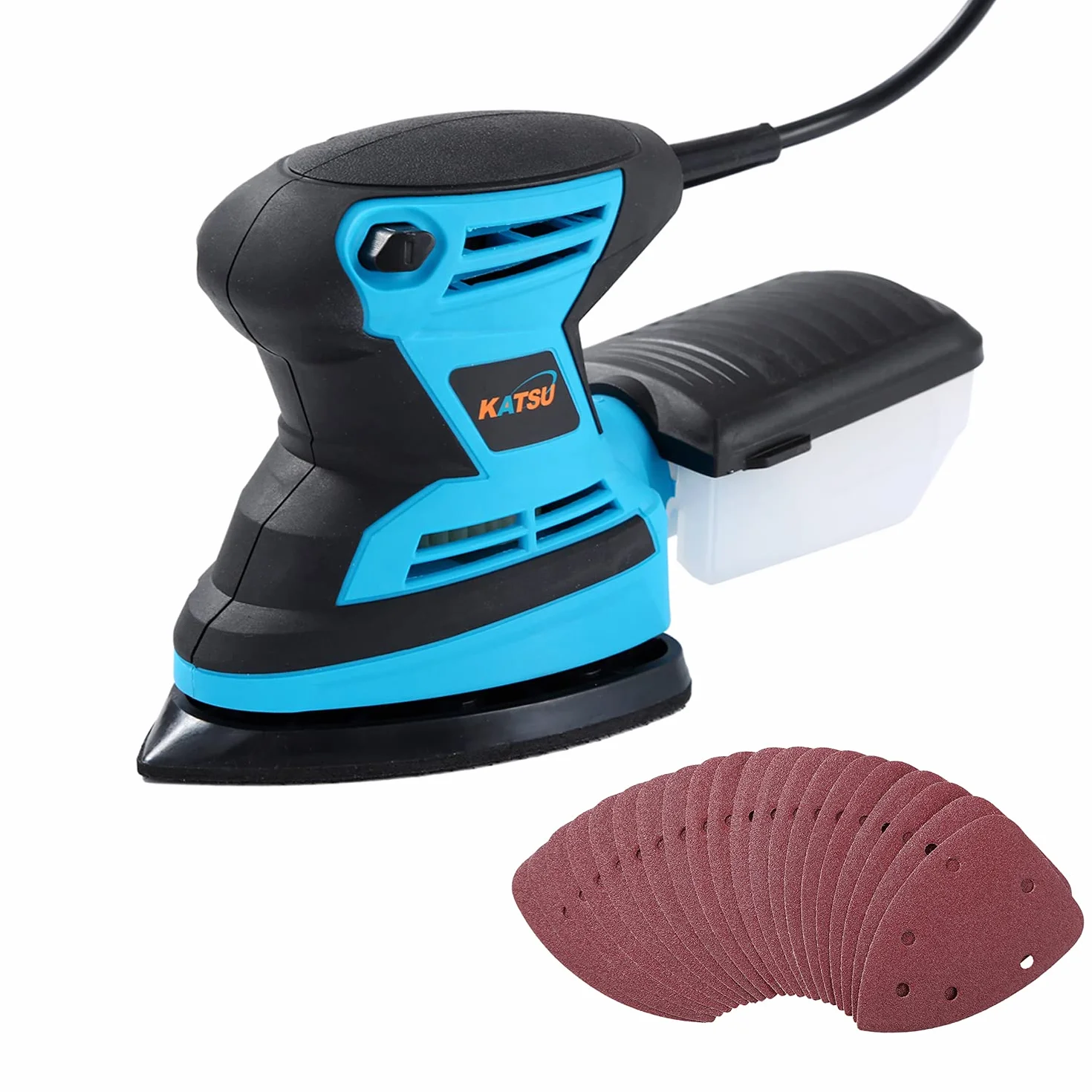 Ponceuse Vibrante 200W KATSU 15500RPM Ponceuse de Détail électrique avec Système de Dépoussiérage et 20 Pièces Papiers Abrasif, pour Le Ponçage, Le Polissage 100174