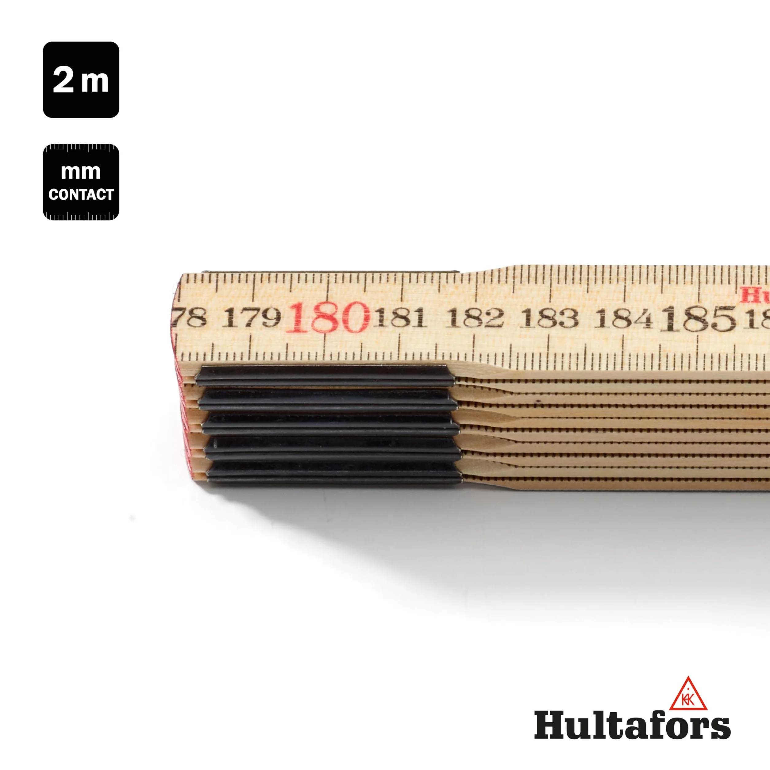 Lot de 3 mètres de contact I Hultafors I Mètre à maillons 2 m avec graduation inversée pour les mesures ajustées I Fabriqué en Suède I 3 x 2 m Mètre pliant en bouleau I 101804