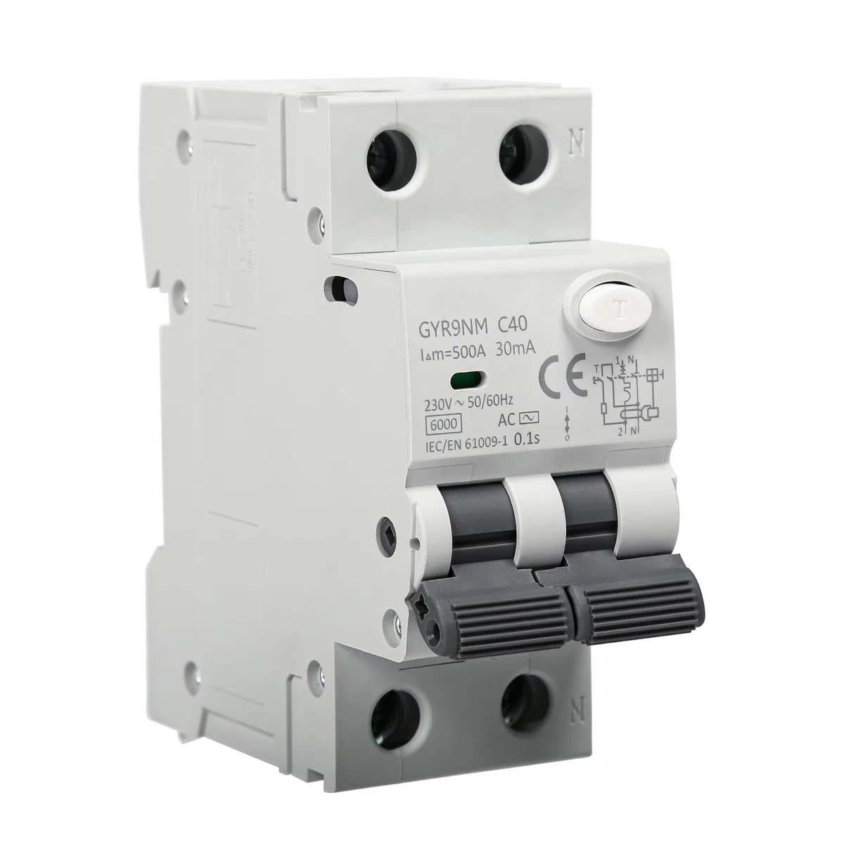 Disjoncteur différentiel 40a 30ma 1P+N Interrupteur Différentiel RCBO 6KA AC 220V avec protection contre les courants de fuite, les surcharges et les courts circuits.
