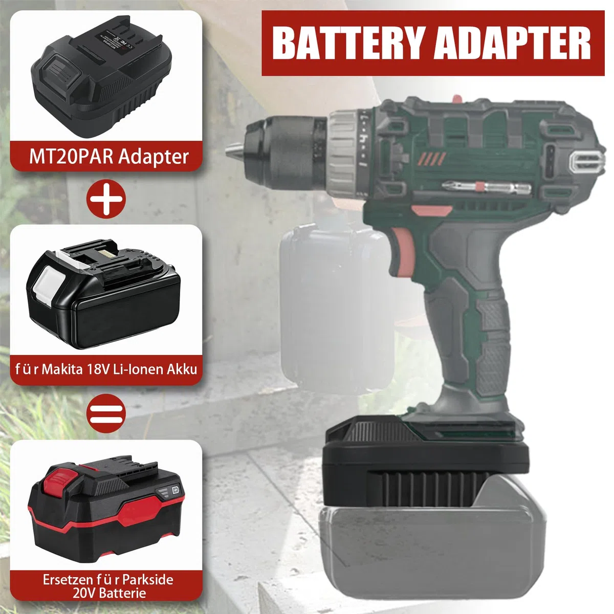 TPDL MT18PAR Adaptateur batterie pour Makita vers Parkside 20 V outils électriques, convertisseur adaptateur batterie pour Makita 18 V Li-Ion convertisseur de batterie pour Parkside XTeam outils