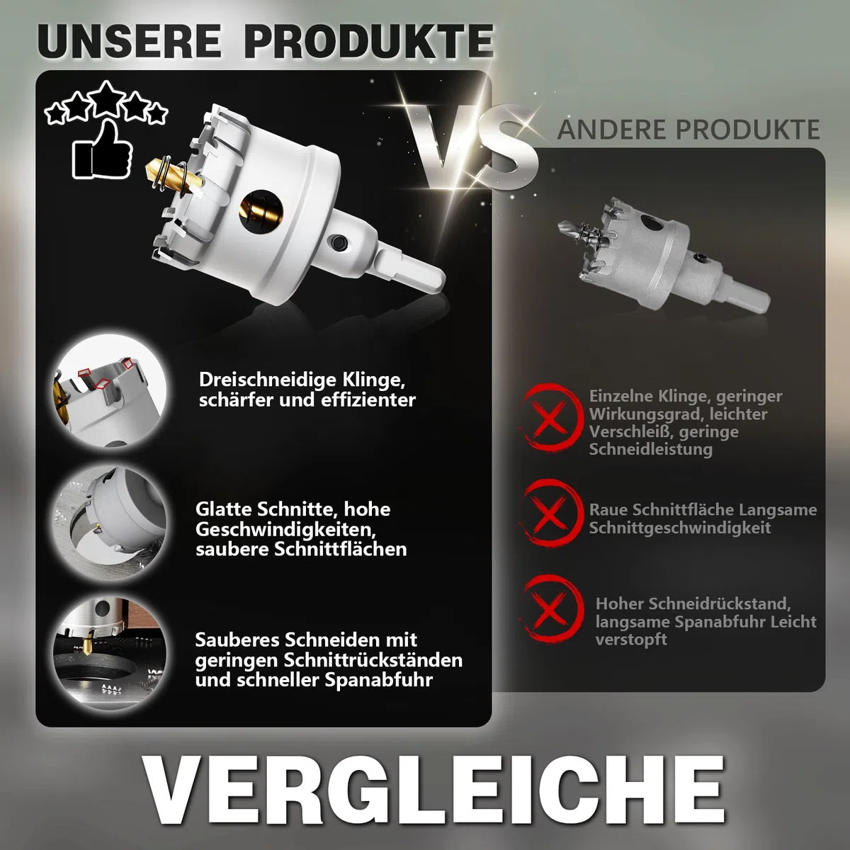 Lot de 2 scies cloches de 38 mm en métal, en carbure de tungstène, avec un foret de guidage nitré supplémentaire gratuit et une clé en L, pour acier, fer, aluminium, métal