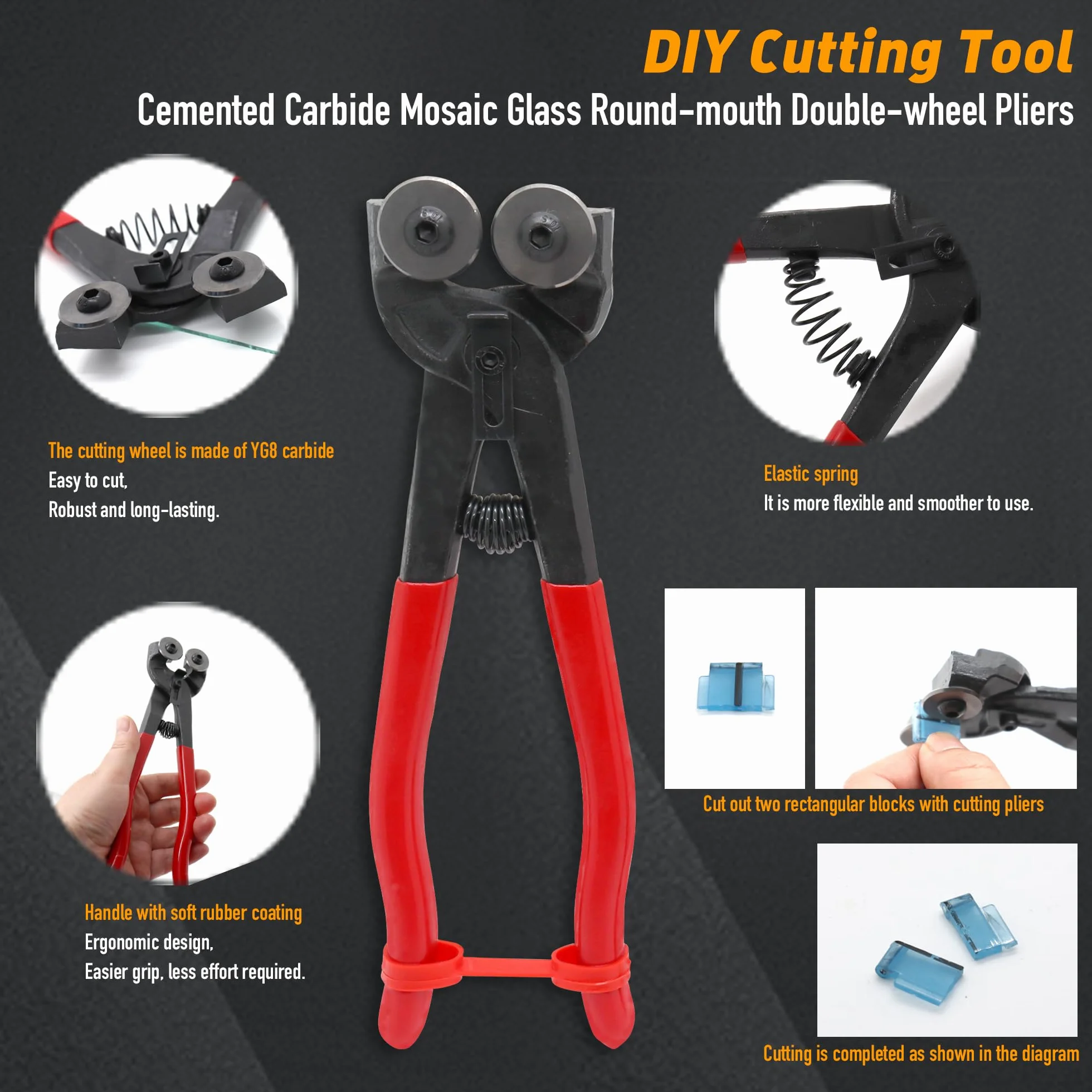 Diyoung Lot de 19 Outils de Mosaïque avec Ciseaux à Verre, Ciseaux à Carrelage, Pinces à Chammer, Pinces à épiler, Double Crochet, Spatule, Raclette, éponge pour Couper et Poncer le Verre et la