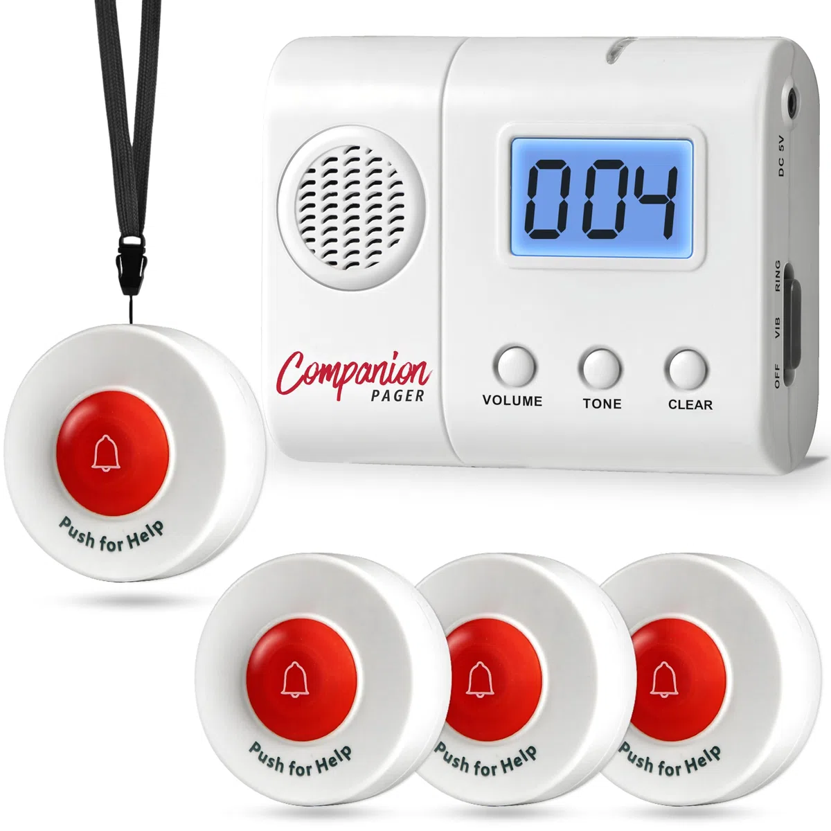 Bip aidant avec 4 Boutons d’Appel sans Fil système d’Alerte SOS Portable Alarme lit prévention des Chutes pour Personnes âgées Seniors Patients Soins à Domicile Appel infirmière