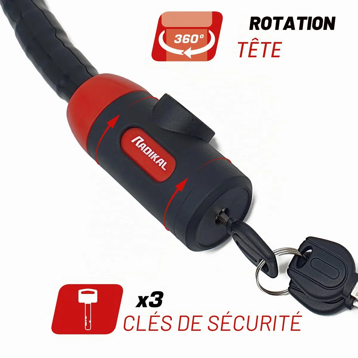 RADIKAL RK520 Antivol Moto et Velo, Python Câble en Acier Articulé Blindé de 120 cm, Flexible, Serrure Haute Sécurité, Anti vol pour Moto, Vélo, Scooter, 120 cm