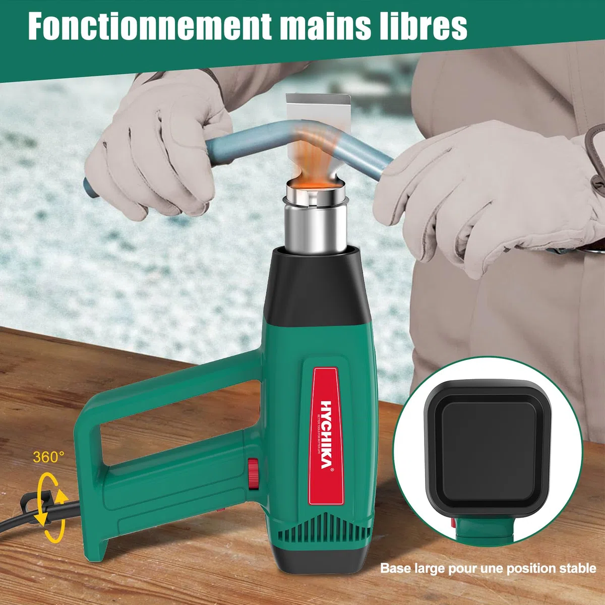HYCHIKA Decapeur Thermique, 60℃- 600℃ Température variable en continu, Moteur en cuivre pur 1800W, Protection contre les surcharges, 6 buses pour le décapage de peinture, la thermorétraction, etc