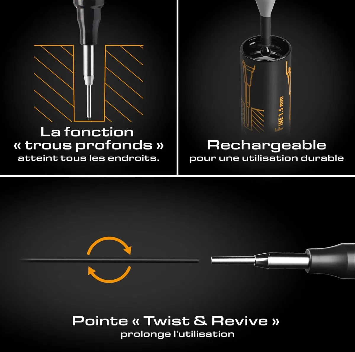 Pica Bestseller Set I Kit d'outils de marquage professionnel comprenant un marqueur de profondeur Pica Dry 3030, des stylos à encre de rechange assortis 4020 (ro, ge, gra) et Pica Ink noir I Robuste