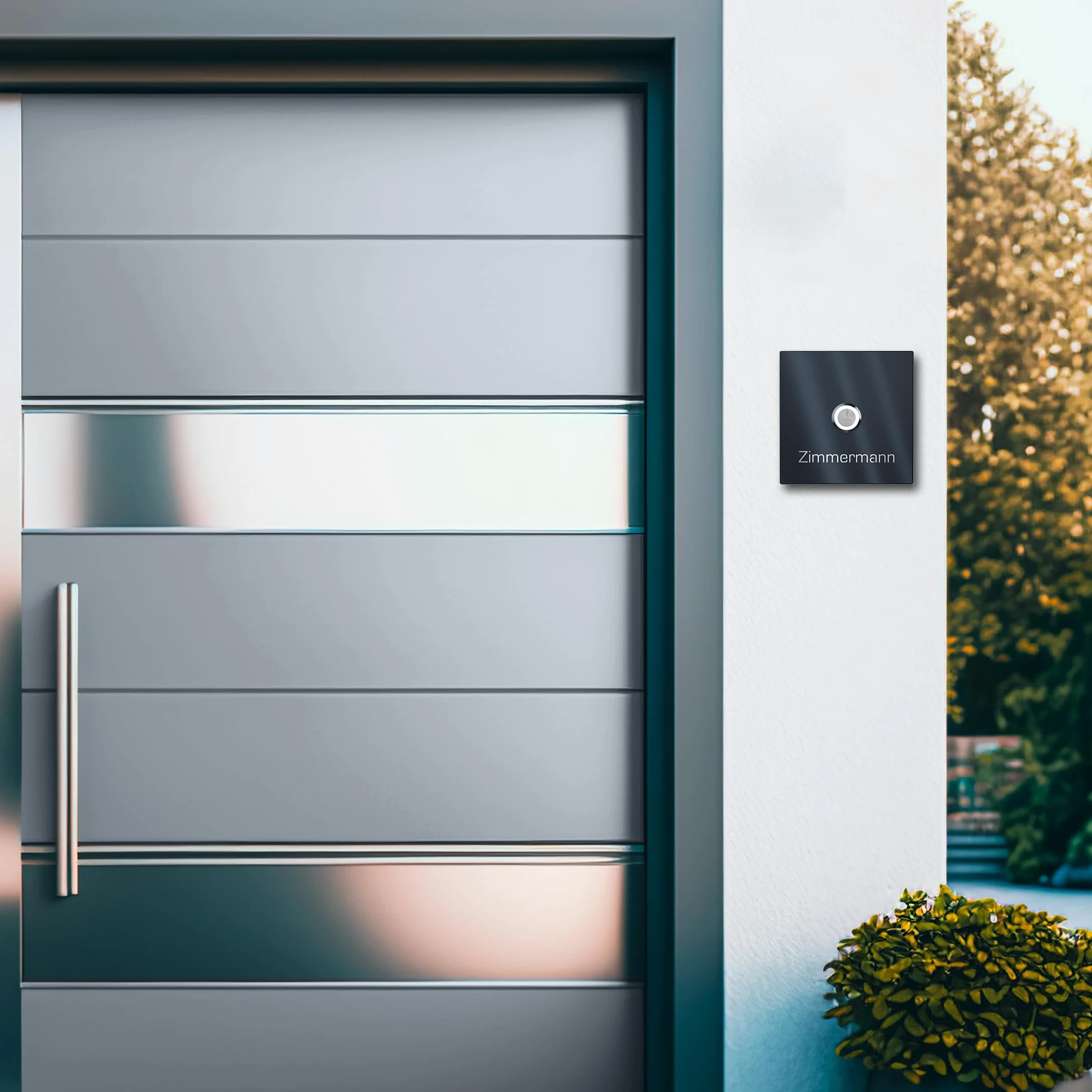 Plaque de Sonnette Carrée Personnalisée Graviers Design en Acier Inoxydable Anthracite RAL 7016 – Gravure Laser Nom – Bouton LED au Choix – 60x60 à 110x110mm – Made in Germany