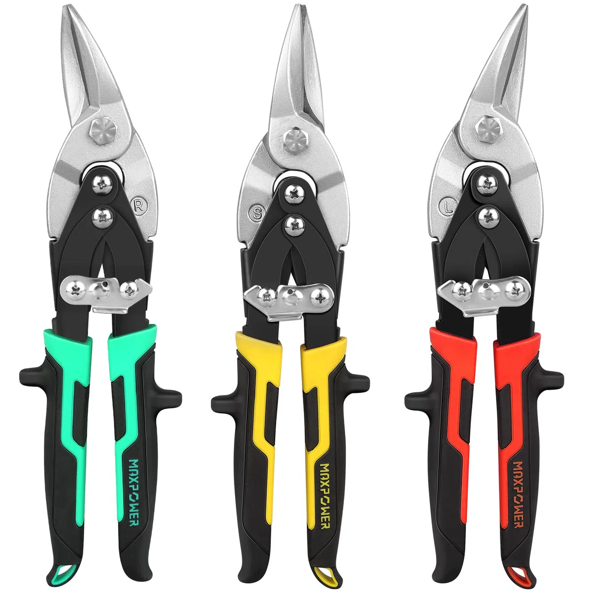 MAXPOWER Cisaille Tole Lot de 3 Cisaille à Tole Coupe Droite,Cisaille Coup Droite Métal,Cisaille Aviation Universelle 225mm,Cisaille Gauche et Droite - Acier Forgé Chromé