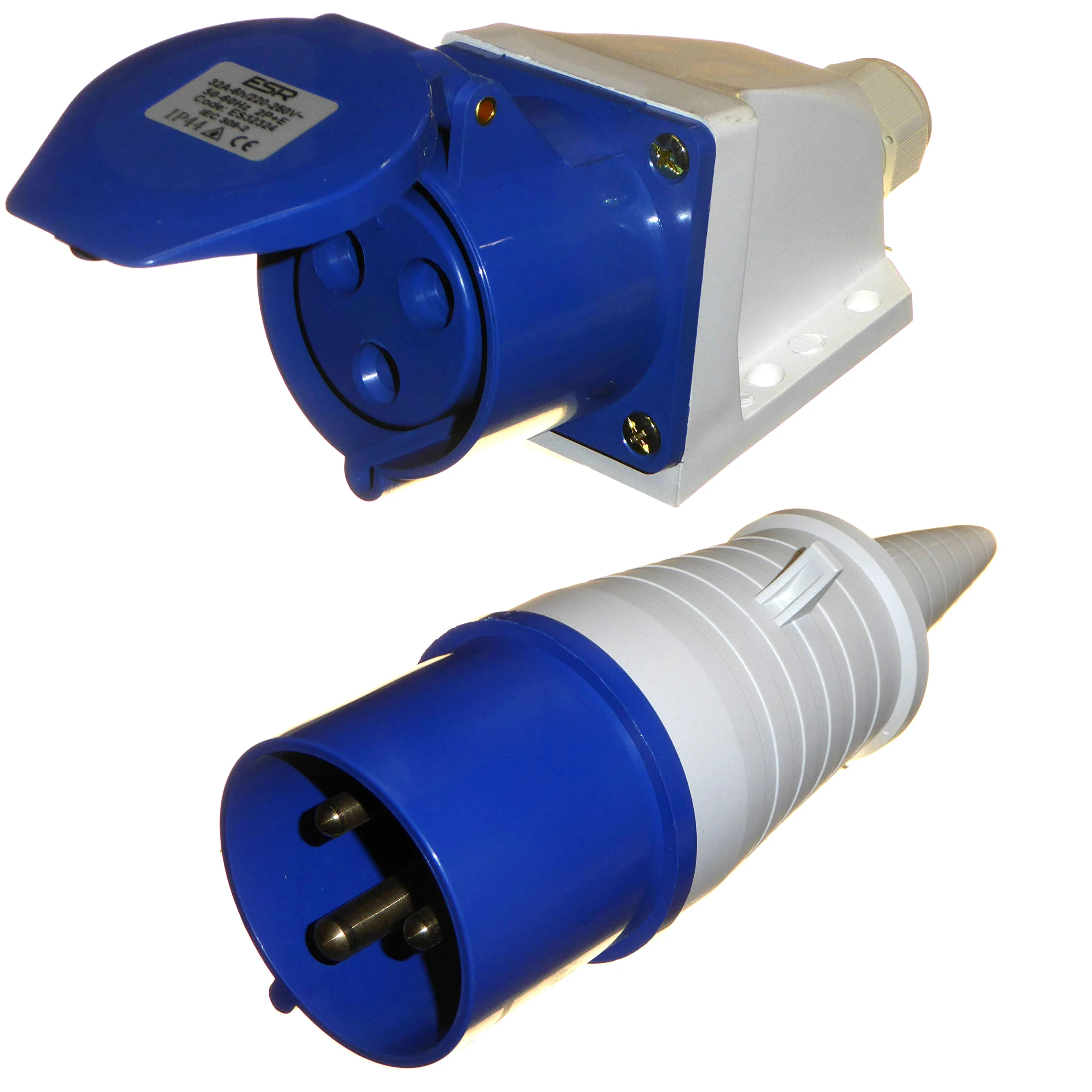 Prise 3 broches avec prise de surface monophasée 32 A 230 V IP44 32 A 2P+T intérieur/extérieur étanche 32 A IEC Bleu