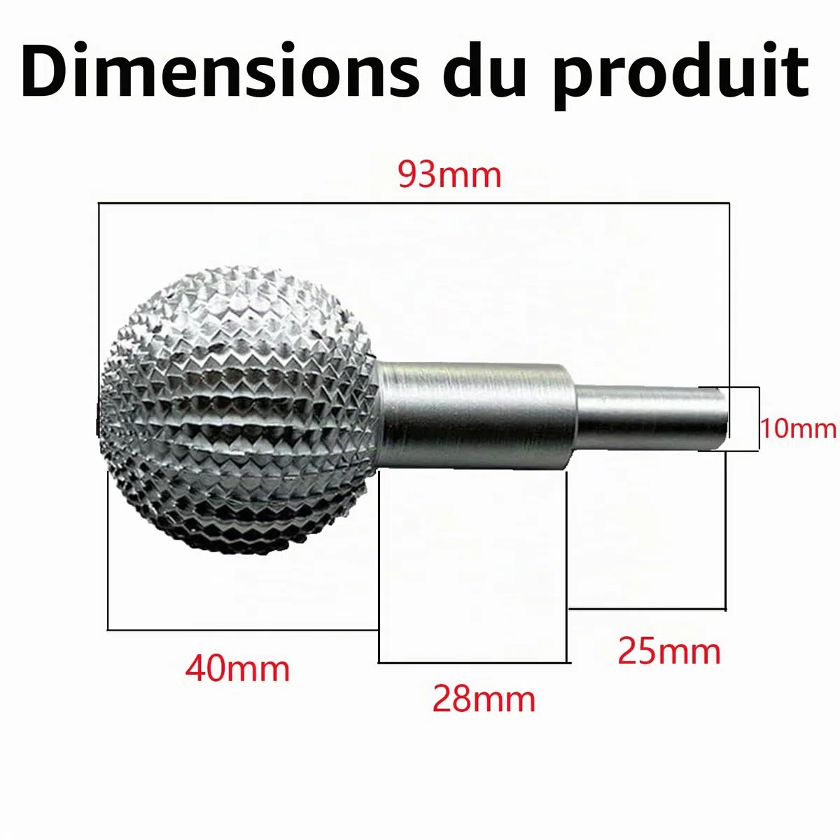 Gouge à bille pour sculpture sur bois, tête de ponçage à bille pour sculpture sur bois et ponçage, coupeur sphérique, diamètre 40 mm, râpe à bille (argenté)