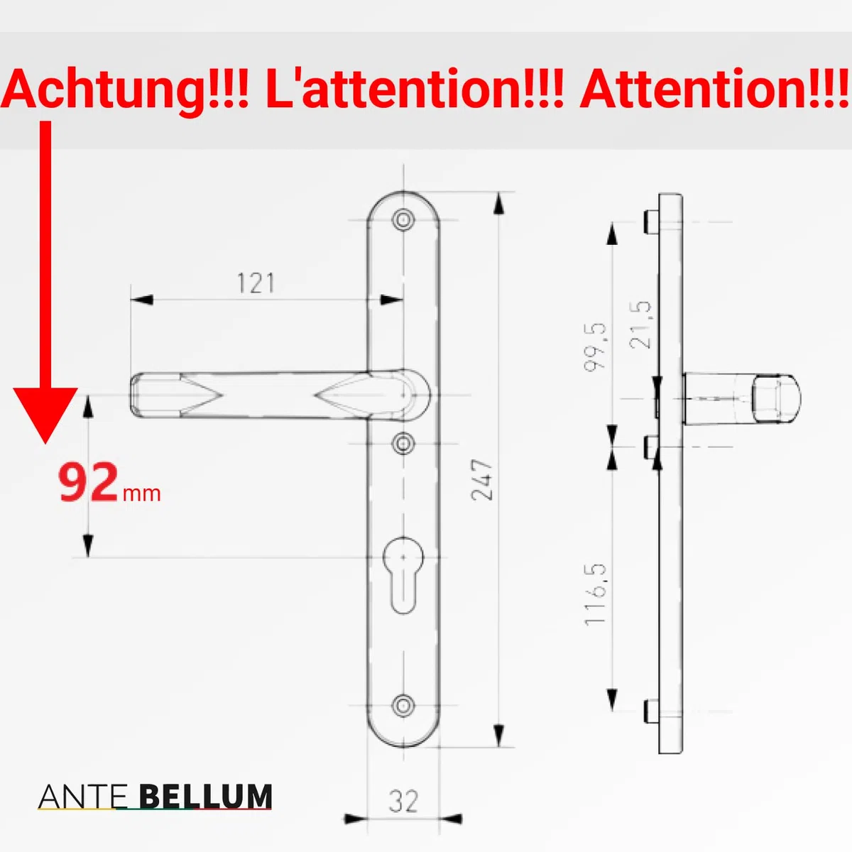 Ante bellum Set de Poignées de Porte Extérieur - Poignée en Aluminium pour Portes d'Entrée Principales et Secondaires, incl. Carré et Vis de Fixation, Optique Moderne, Montage Facile(Blanc Trafic)