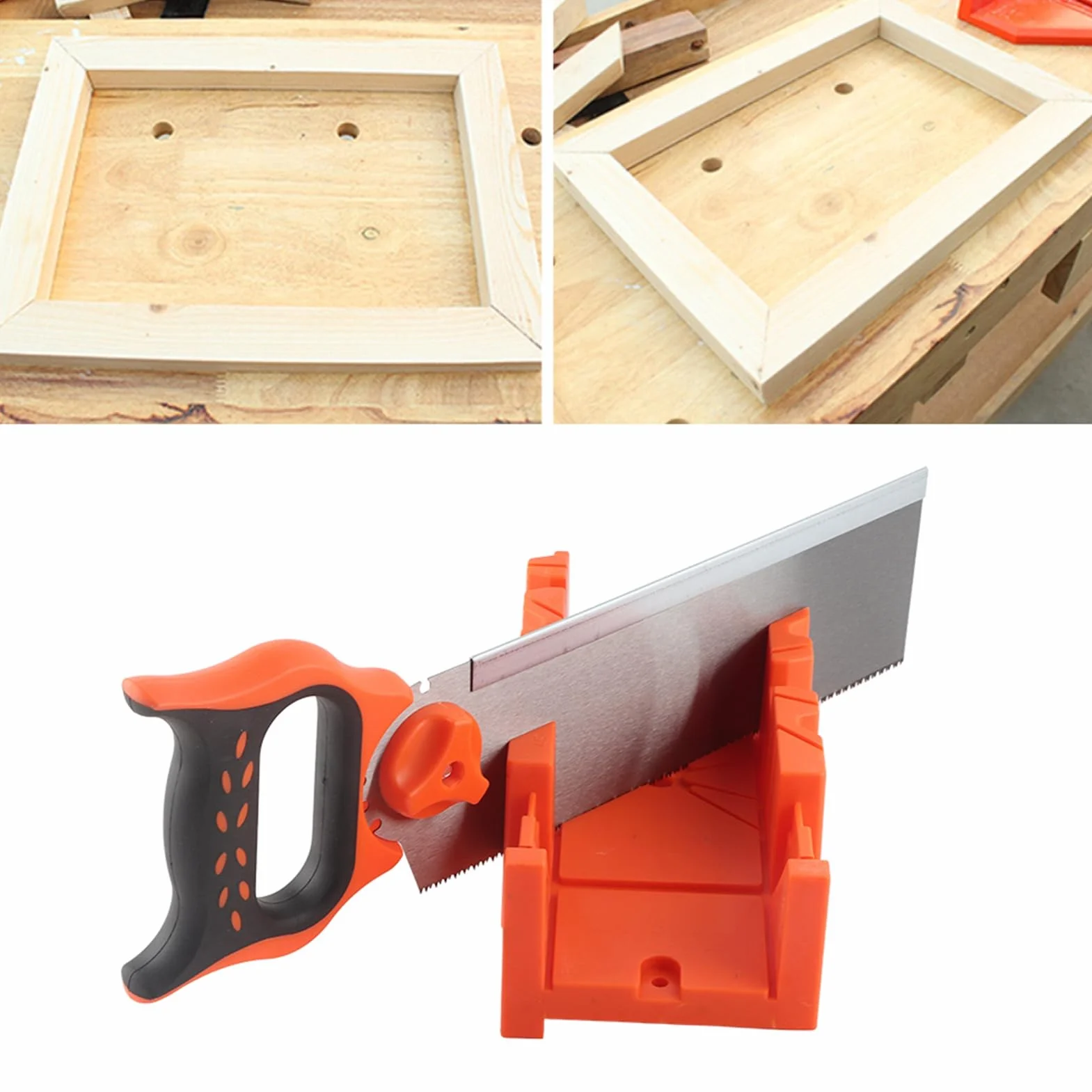 Boîte à onglets serrage multiple 12 pouces, scie arrière 14 pouces, coupe angles 90, 45 et 22,5 degrés, comprend scie