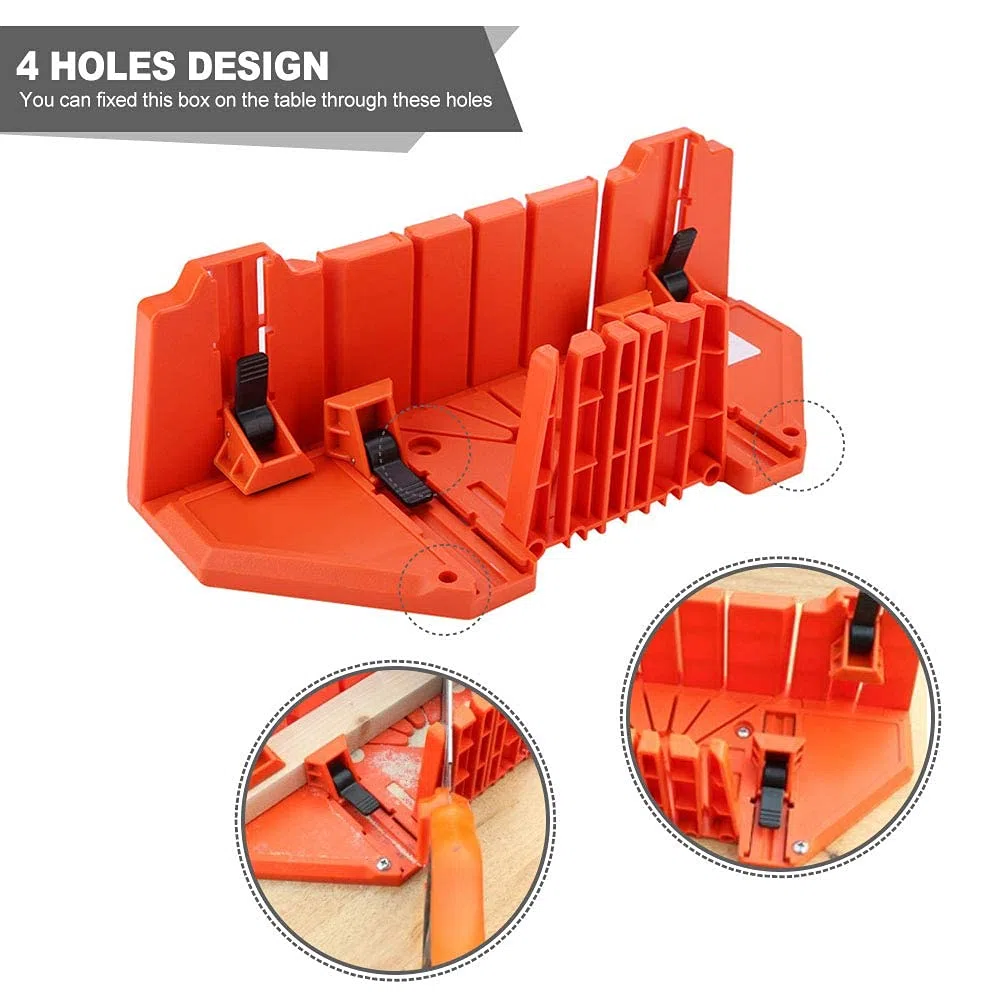Ejoyous Boîte à onglets en Plastique, Boite a Onglet Extensible en Largeur, mitre Saw scie d'élagage à Bois antidérapante, Outil de scie à Main de 14 Pouces avec Pince, Coupes à Angles Multiples tels