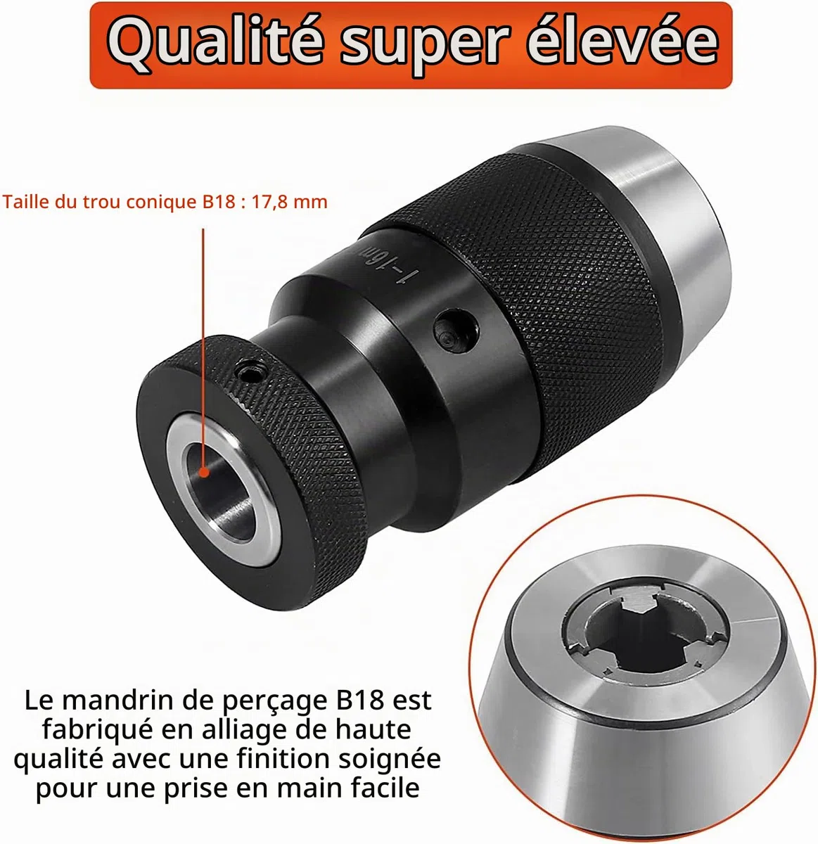 Pour perceuse à colonne MK3-B16 mandrin sans clé 0.5-16mm dispositif de serrage rapide conique morse adapté à la perceuse à colonne, fraiseuse, tour