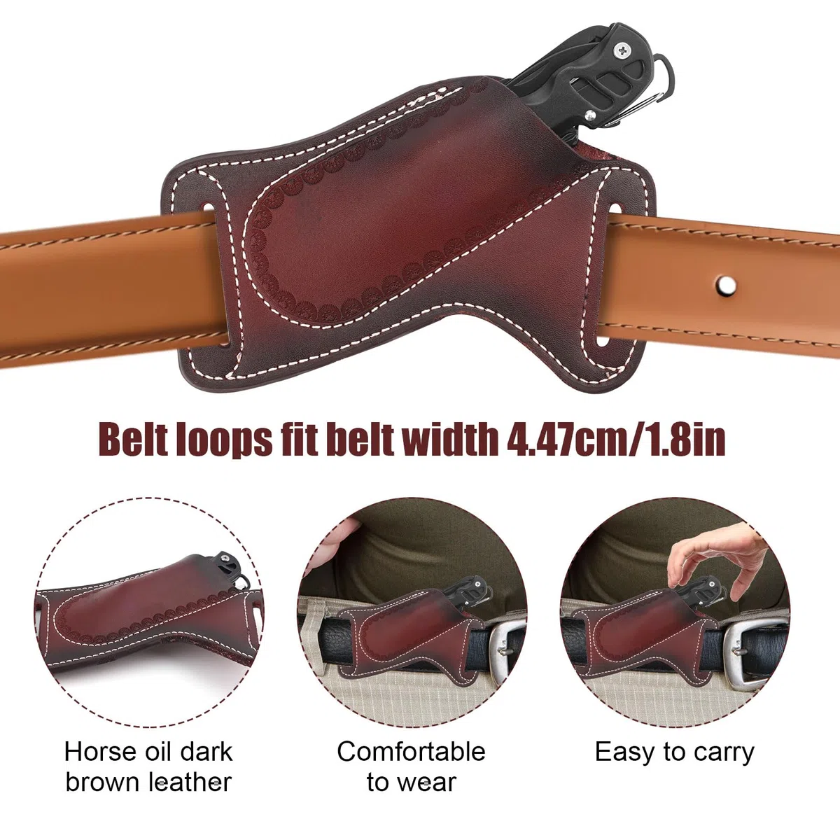 Étui à Couteau en Cuir pour Ceinture, Étui à Couteau de Poche Étui à Couteau Porte-Couteau de Poche Pliable Porte-Couteaux Compact pour Outils EDC Cadeau pour Homme (Marron Foncé)