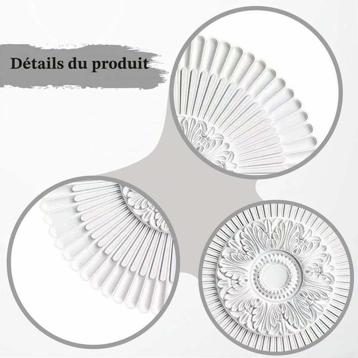 LOVIVER Rosace de plafond en polyuréthane, pour luminaires, style moderne et, plaque décorative ronde pour salon, hôtel ou bibliothèque, Diamètre 40cm