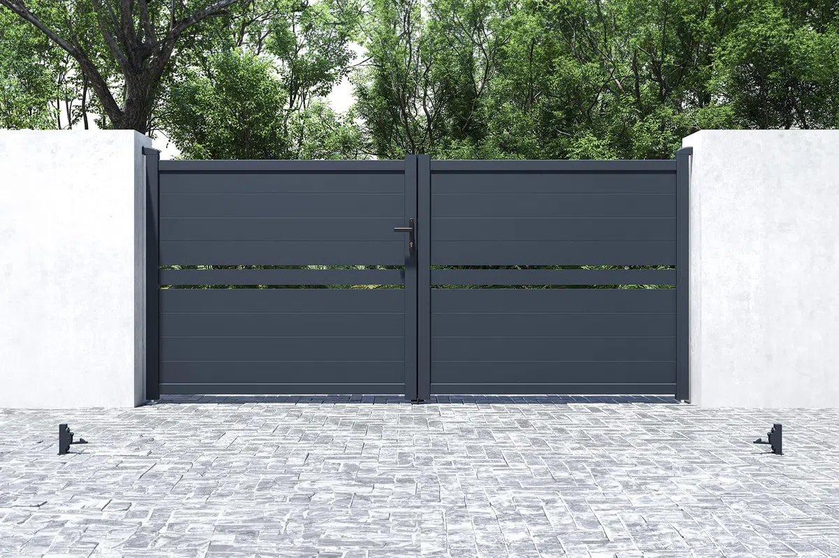 Casanoov Portail Battant CIMONE 3,5x1,60m Aluminium Gris Anthracite – Portail Double Battant Semi-Ajouré – Robuste Inoxydable Résistant Intempéries – Montage Facile Clôture Jardin Sécurisée 350x158cm