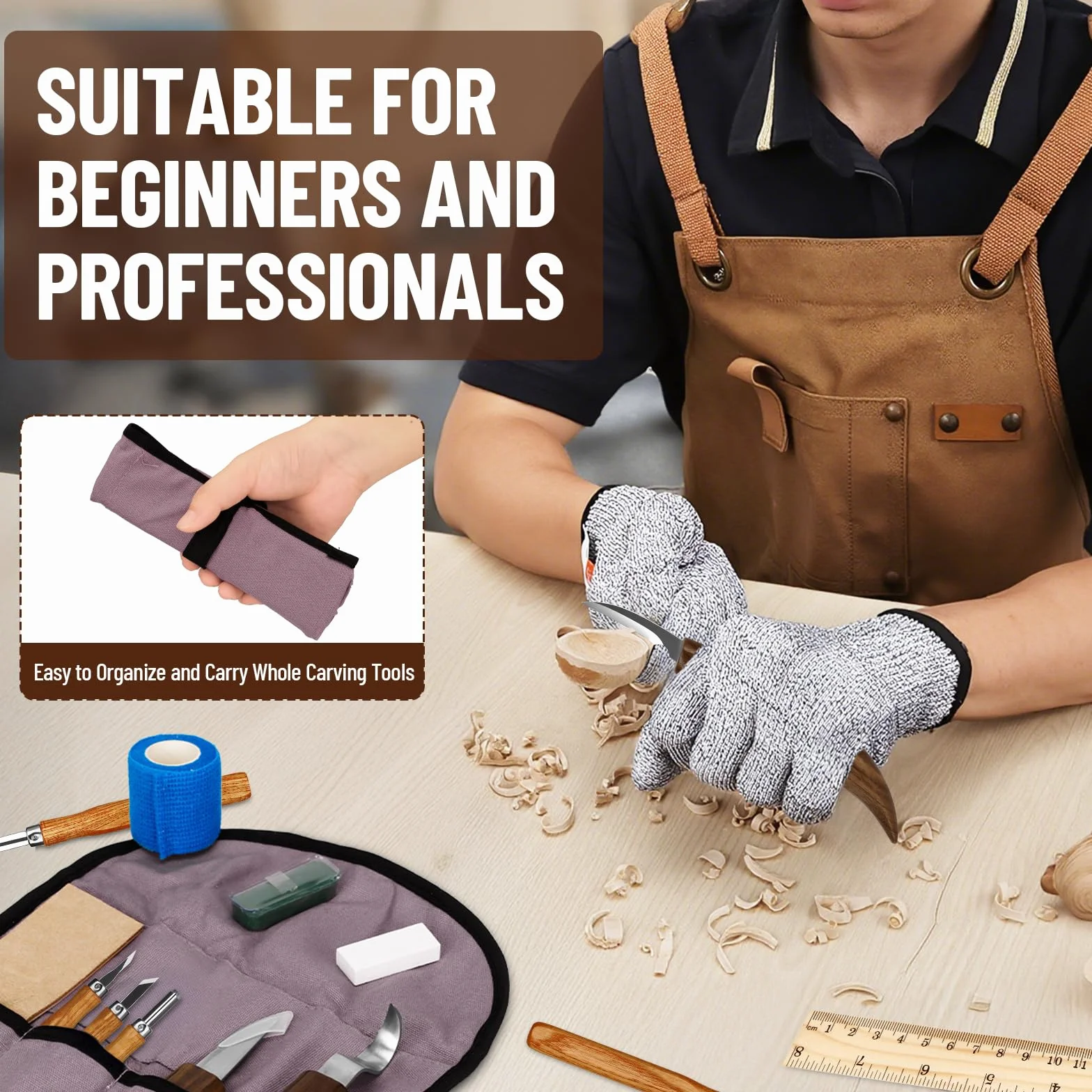 TOSUTOKit de Sculpture sur Bois 33 Pièces avec blocs de bois,couteaux et accessoires pratiques pour sculpter en toute sécurité et de manière créative.parfait pour les débutants et comme cadeau créatif