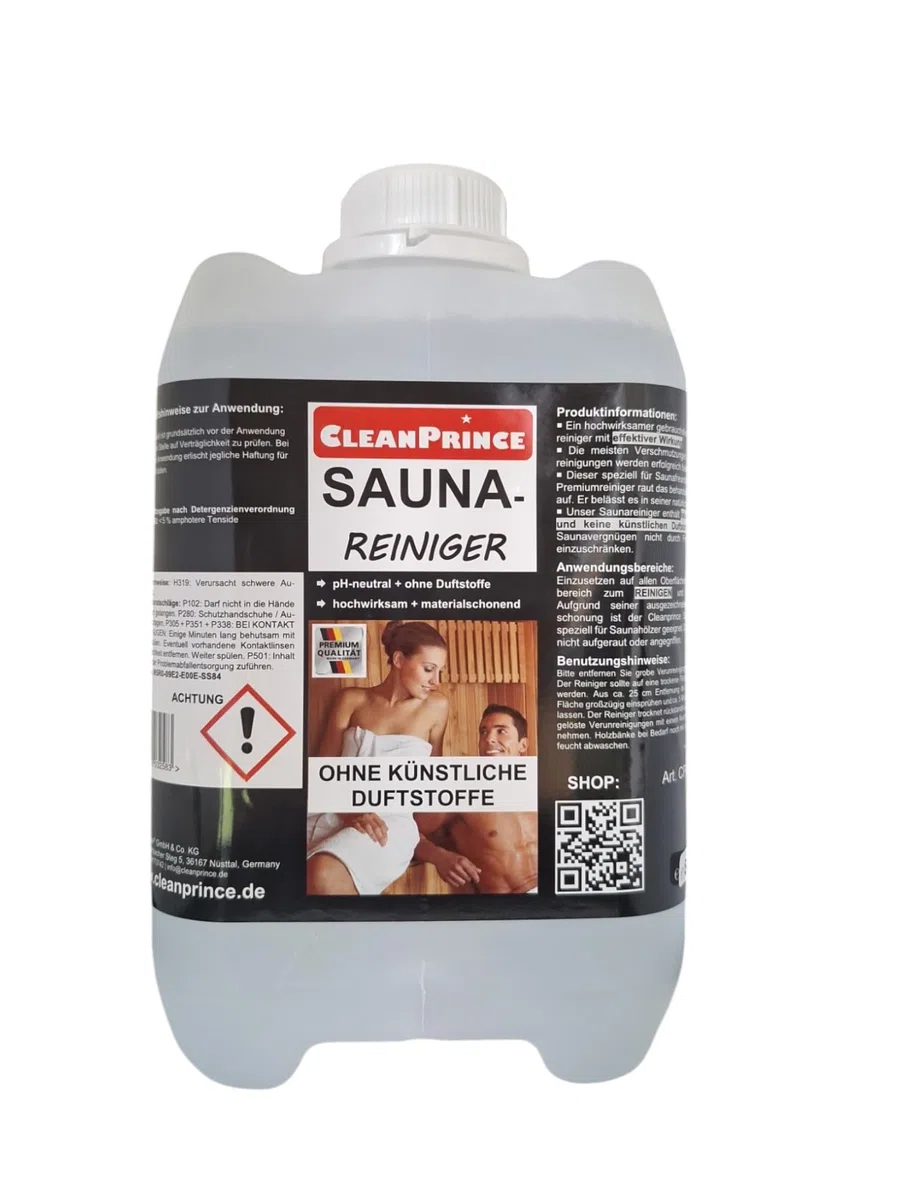 Cleanprince 5 Litres Saunarein Sauna-Nettoyants Saunareinigungsmittel Sauna Nettoyant Sauna-Rein Nettoyeur Vapeur Du Hammam Finlandais Saunieren Désinfection Solarium Etc.