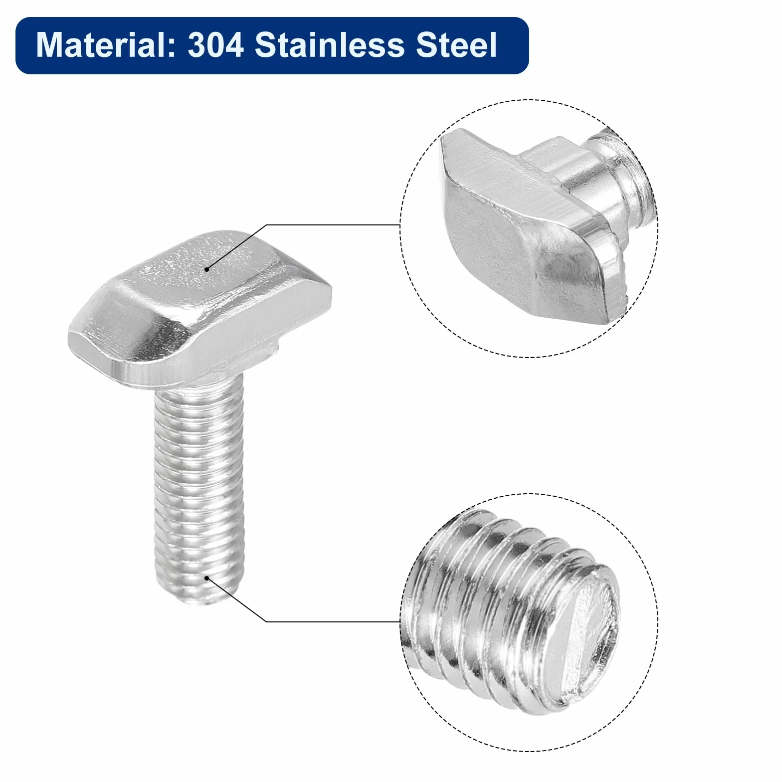 QUARKZMAN 30Pcs Boulons en T-Slot, M6 x 20mm Boulon à Tête de Marteau T Vis Goujon pour Profilé en Aluminium en T de la Série 3030, Acier Inoxydable 304, Argent