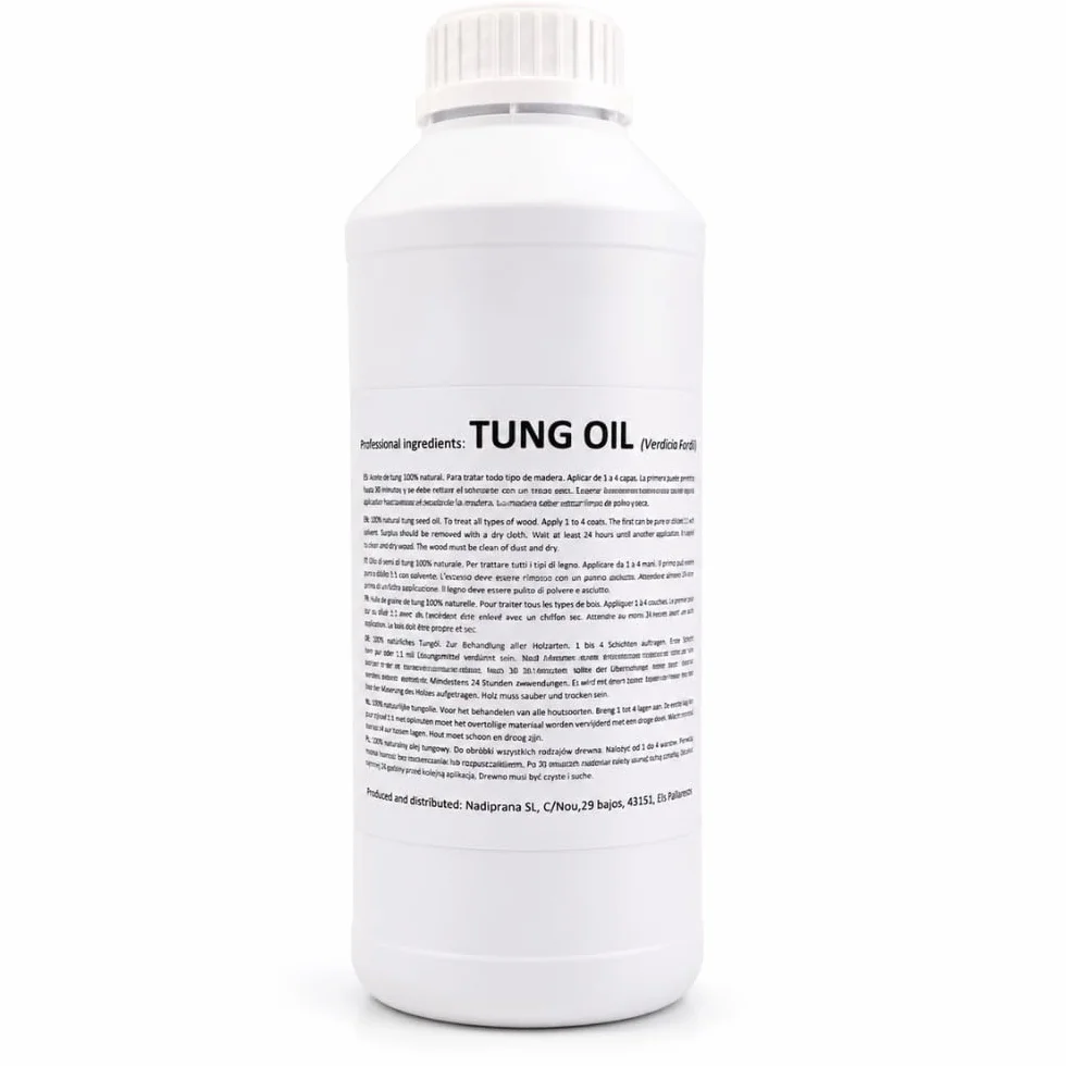 1 litre Huile de tung 100% pure | Entretien naturel du bois intérieur et extérieur | Il n'altère pas la couleur en laissant une couche imperméable très résistante. - Snadi