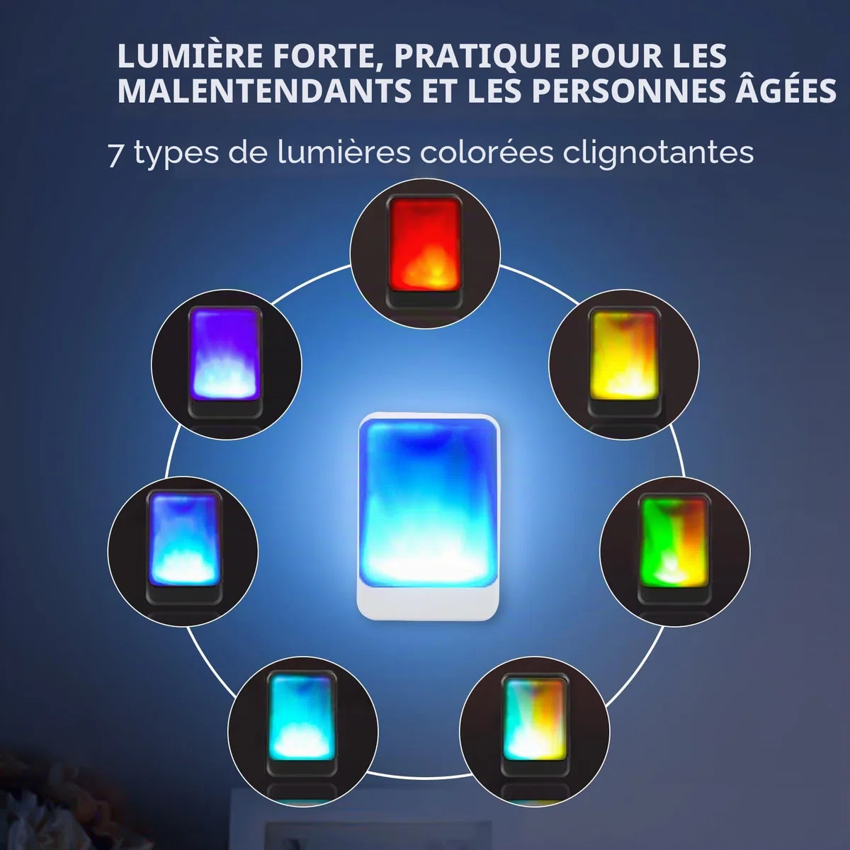 Sonnette de porte sonore avec flash et 7 couleurs de lumière vive et 4 volumes, sonnettes sans fil 180 mètres, pour la maison/le bureau, adaptée aux personnes âgées et malentendantes (blanc)