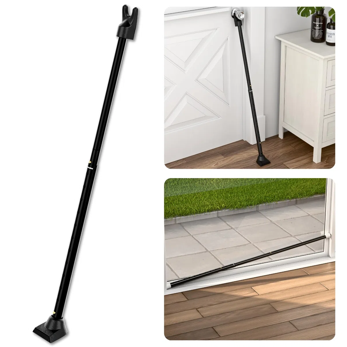 SECURITYMAN Barre de sécurité 2 en 1 pour porte coulissante – Bloqueur de porte construit en fer de haute qualité – Barre de sécurité noire