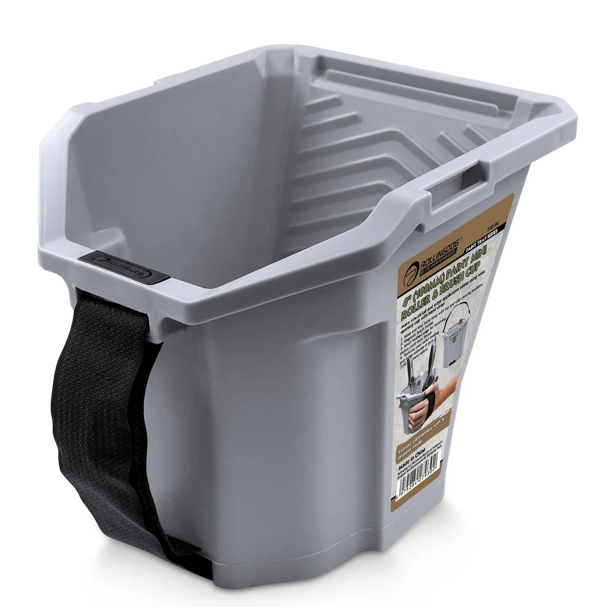 ROLLINGDOG Seau à peinture et gobelet à peinture de 100 mm avec support magnétique et sangle auto-agrippante, capacité de 1 l avec grille de chargement, peinture portable multi-positions pour projet