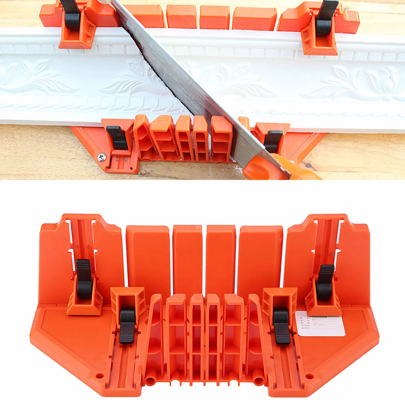 GAESHOW Boîte à onglets en plastique, outil de coupe, 35,5 cm, avec pince, outil de matériel, scie à main pour travaux architecturaux, coupe du bois et artisans