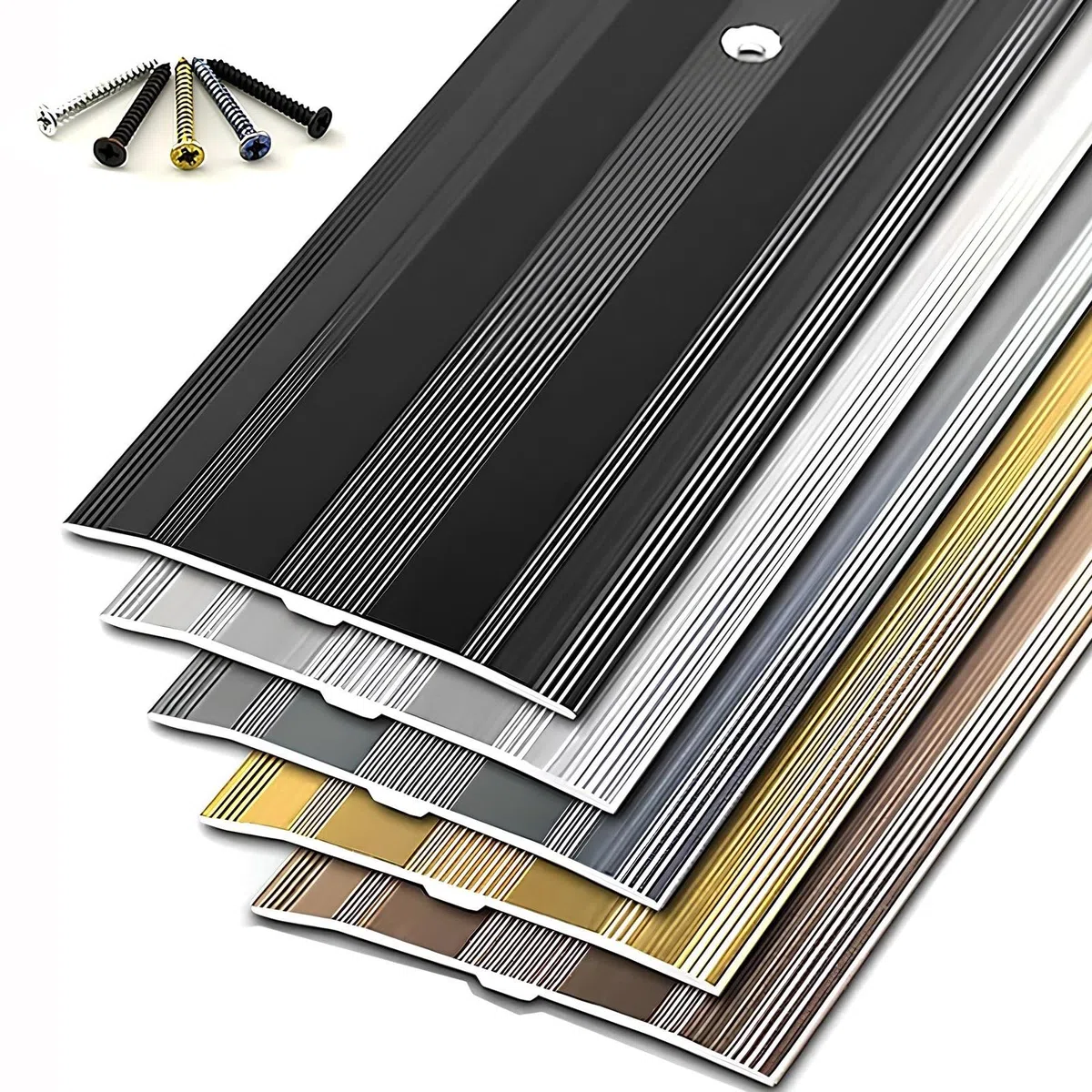 Seuil de Porte Barre en Aluminium Perforé 90cm/100cm/110cm/120cm Profilé de Transition, 1 Pièce(Gold,95cm/37.4in)