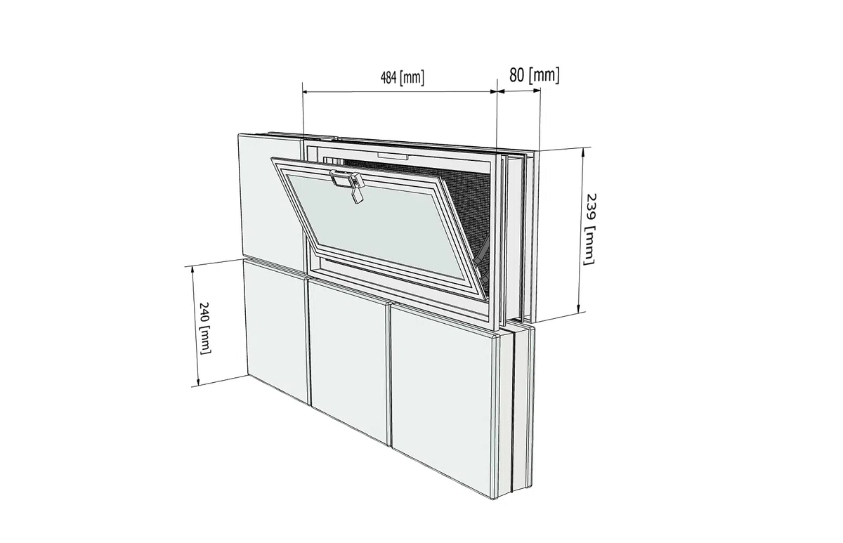 Fenêtre d’aération à insérer dans un mur en briques de verre ou en maçonnerie | Dimensions 48,4X24X8 cm | Unité de vente 1 fenêtre