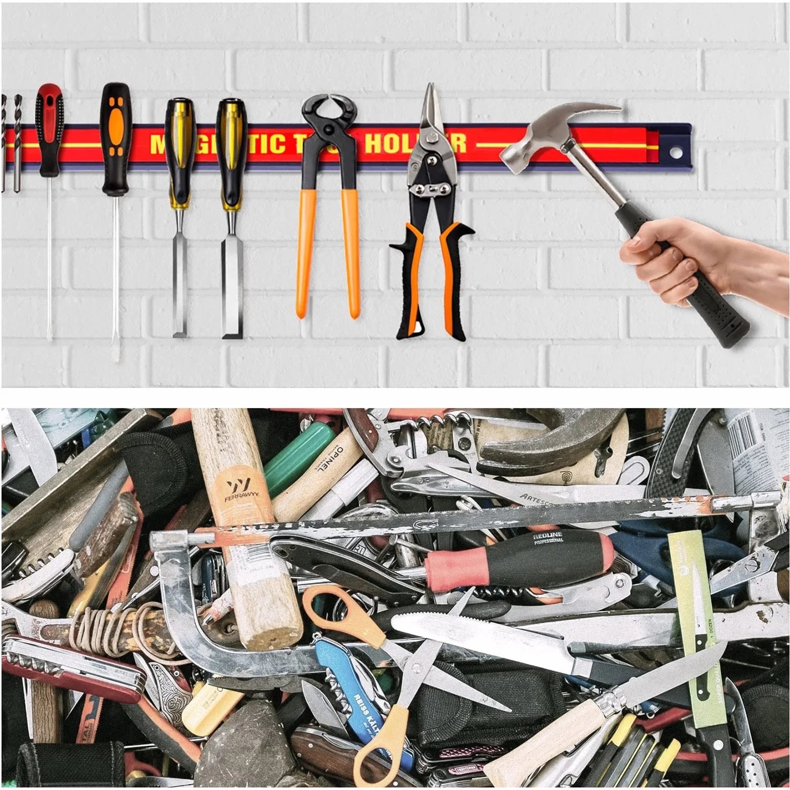GIANTEX Lot de 3 Barres Magnétiques pour Outils, Barre Aimantée Puissant, Porte-Outils Mural pour Maison Garage Atelier (Lot de 3, Différentes Tailles)
