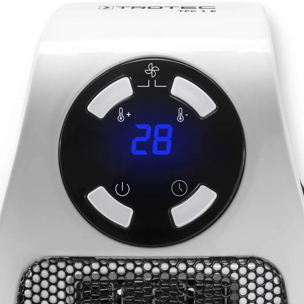 TROTEC Mini-chauffage pour prise murale TFC 1 E | Chauffage de 500 watts | 2 vitesses de ventilation | Fonction d'horloge (1−12 heures) | 10 m²/25 m³ max.