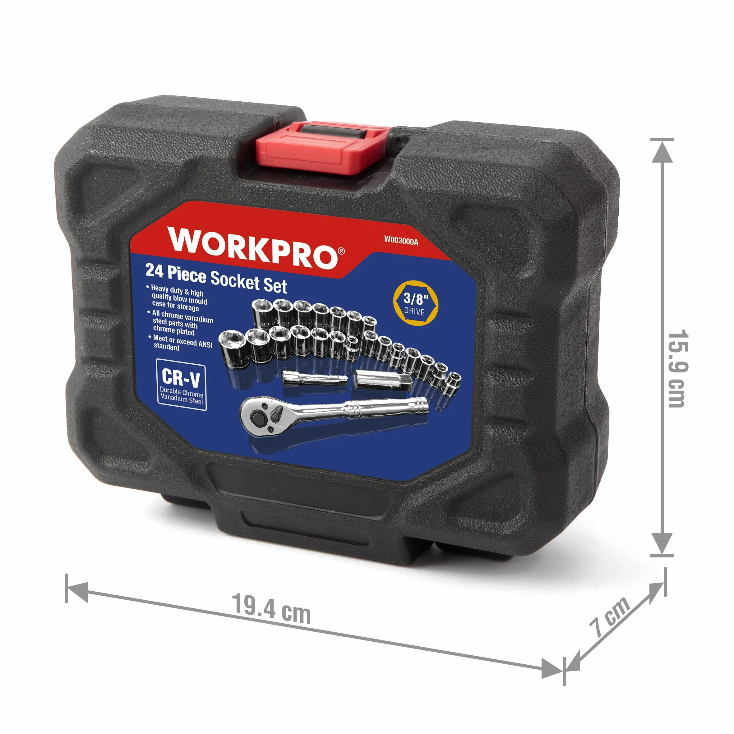 WORKPRO Coffret de Douilles Compact avec Clé à Cliquet 3/8-inch 24-Pièce