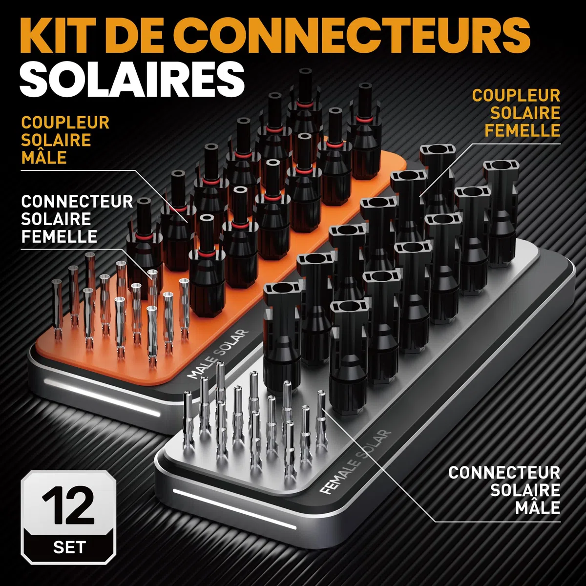 SOMELINE Pince à sertir, Outils de Sertissage Solaires Pour 2,5/4/6 mm² Solaire Cable, avec 12 Paires de Connecteurs Solaires, 1 Pince a Sertir, 2 Clés, Photovoltaique Connecteurs