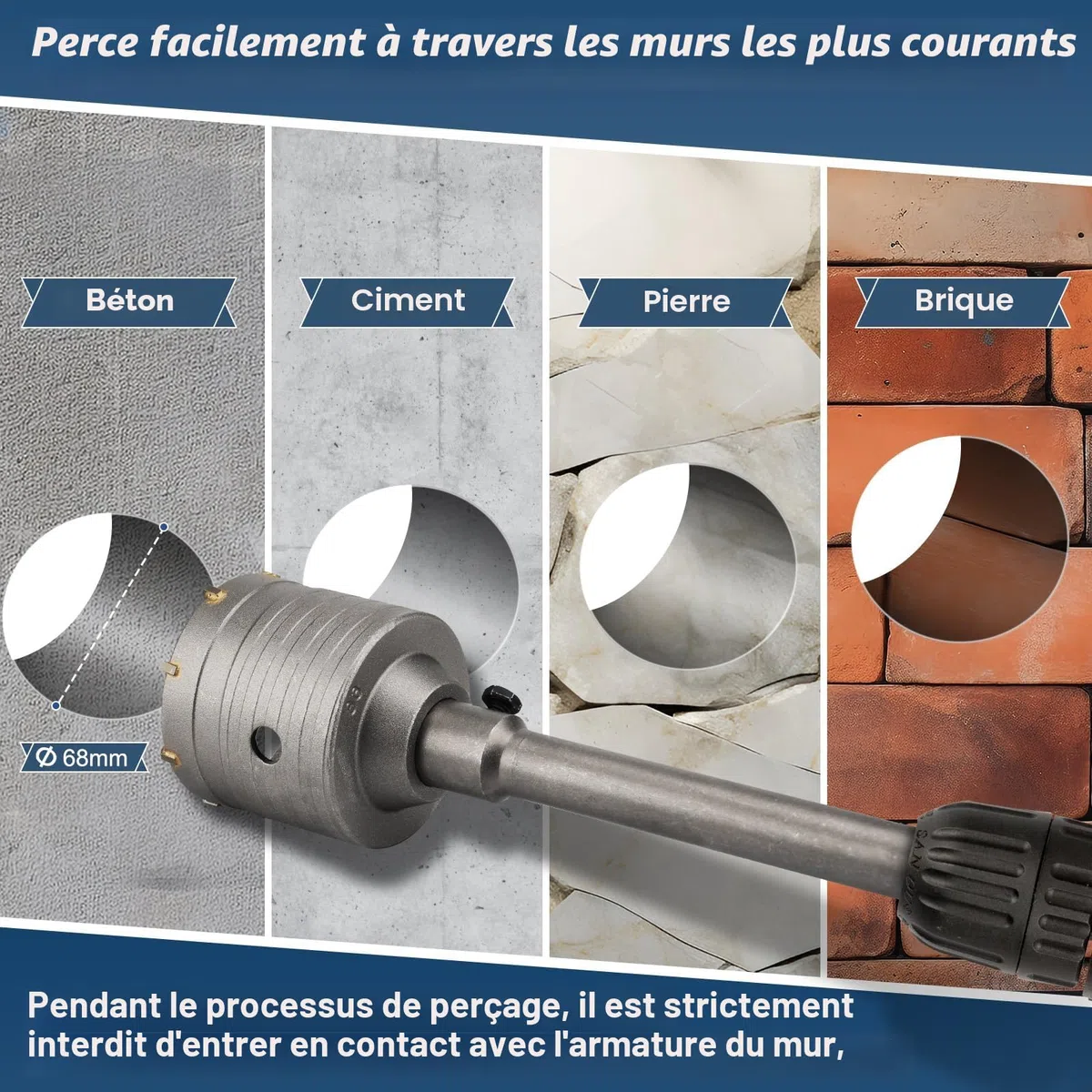 Lytool Scie-Cloche-à-Béton-68-mm avec Tige SDS Plus,Scie à Cloche Trépan Scie à Cloche avec Tige SDS Plus 220 mm avec Foret de Centrage Pour Ciment Brique Pierre Mur Autonivelant Maçonnerie