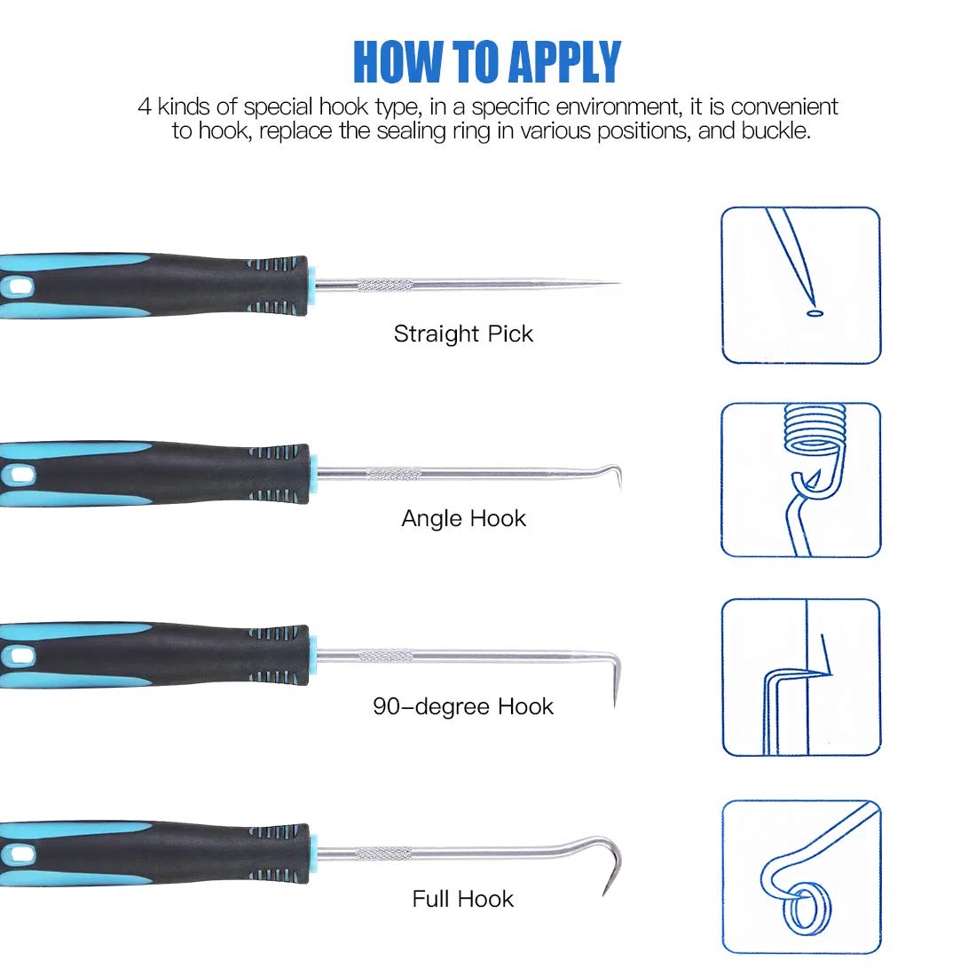 Glarks Lot de 4 pinces à circlips internes/externes de 17,8 cm pinces à circlips avec lot de 4 crochets de précision pour démontage de circlips, retenue et démontage de tuyaux, joints