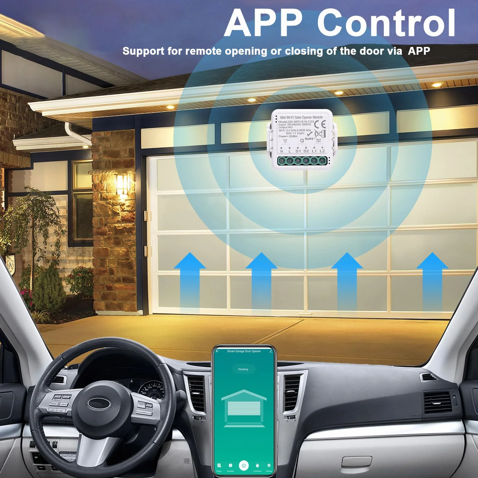 Module de porte de garage intelligent Wifi, ouvre-porte à commande vocale logicielle avec fonction minuterie et télécommande, interrupteur de porte de commande sans fil pour la