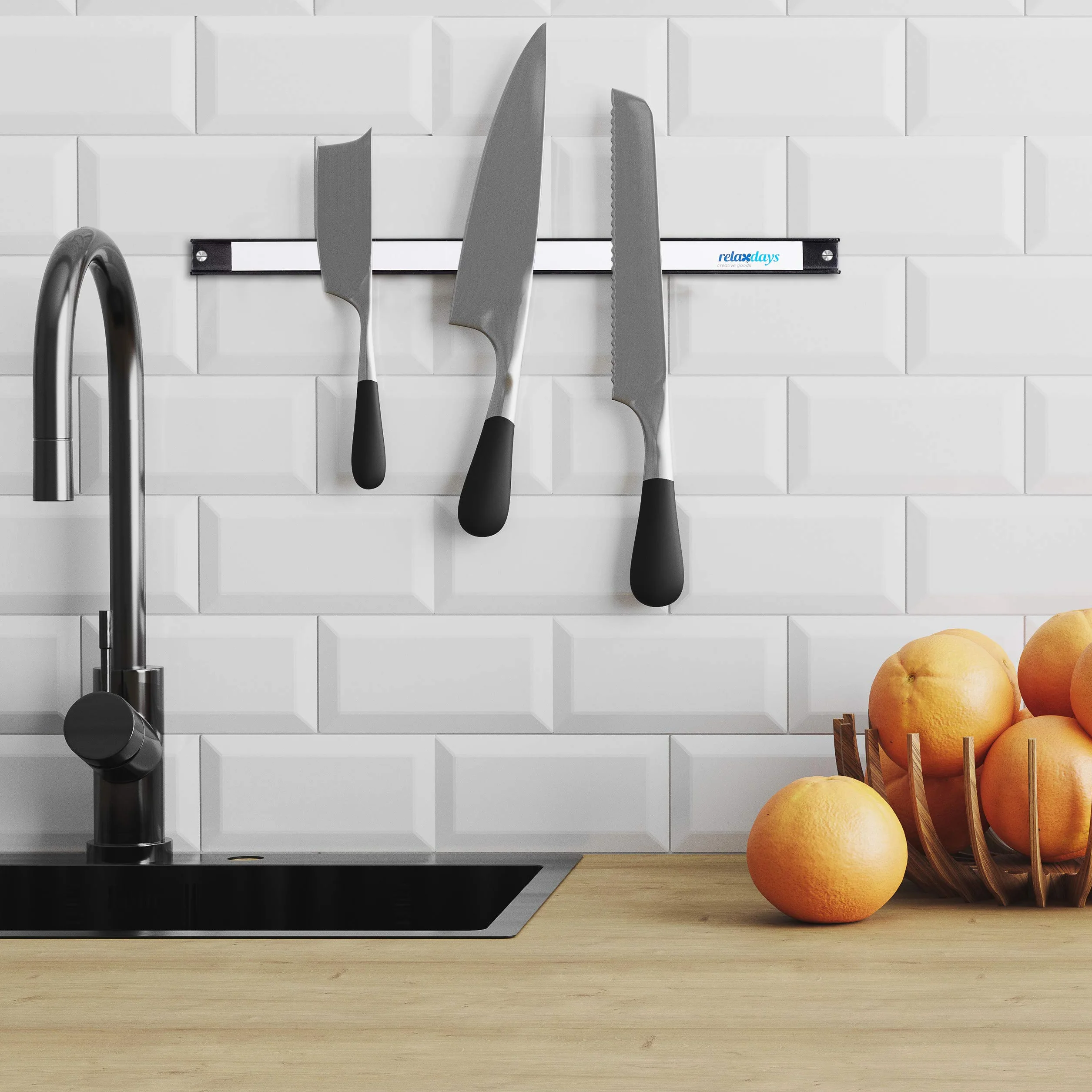 Relaxdays Bande magnétique, Jeu de 3, pour Outils, Tringle magnétique, Atelier, Garage, Bureau, 45 cm de Long, en Acier, 1 unité, Noir, Blanc