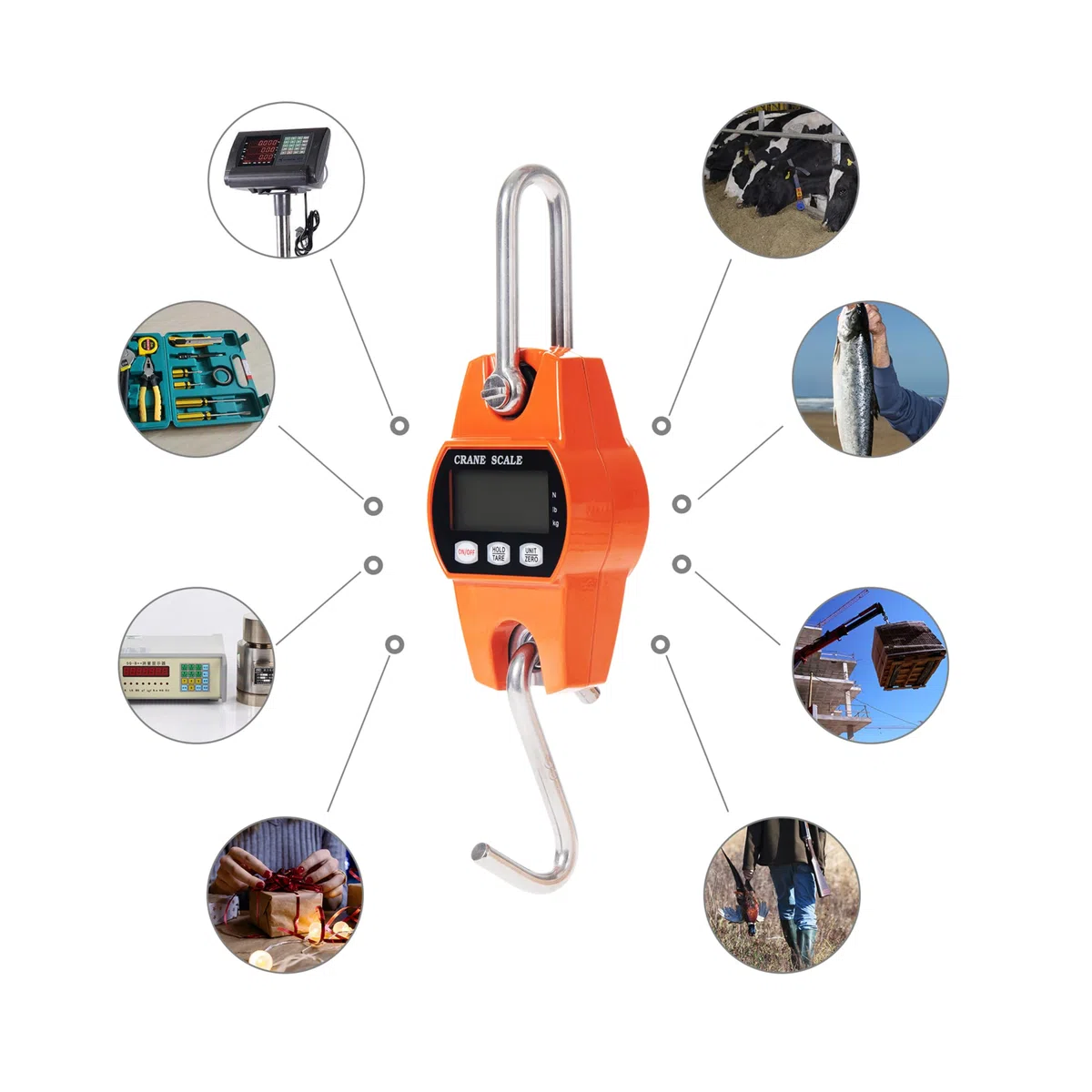 Hyindoor Peson Electronique 300kg Balance Crochet Suspendu Dynamomètre LCD Crochet Peseur Industrielle Pèse Poids 300kg/600lbs