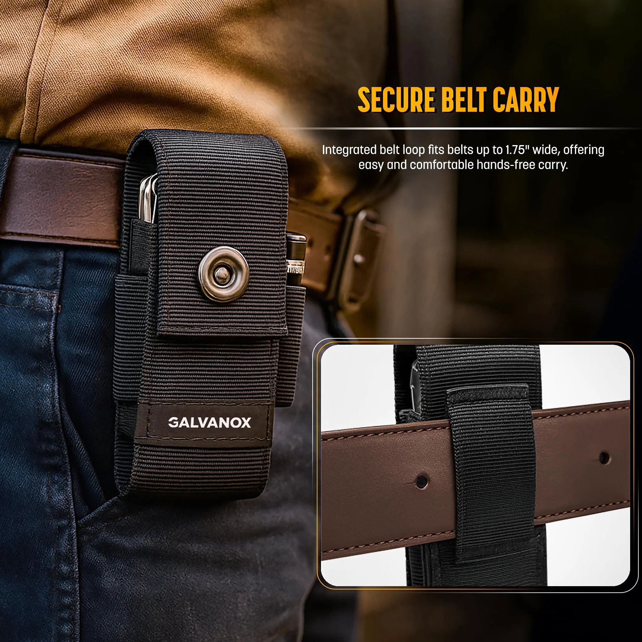 GALVANOX Étui Nylon pour Multitool Compatible Leatherman avec 21 Embouts Tournevis Plats et Support – Holster Ceinture avec Poches, kit Inclus (4"–4,5")
