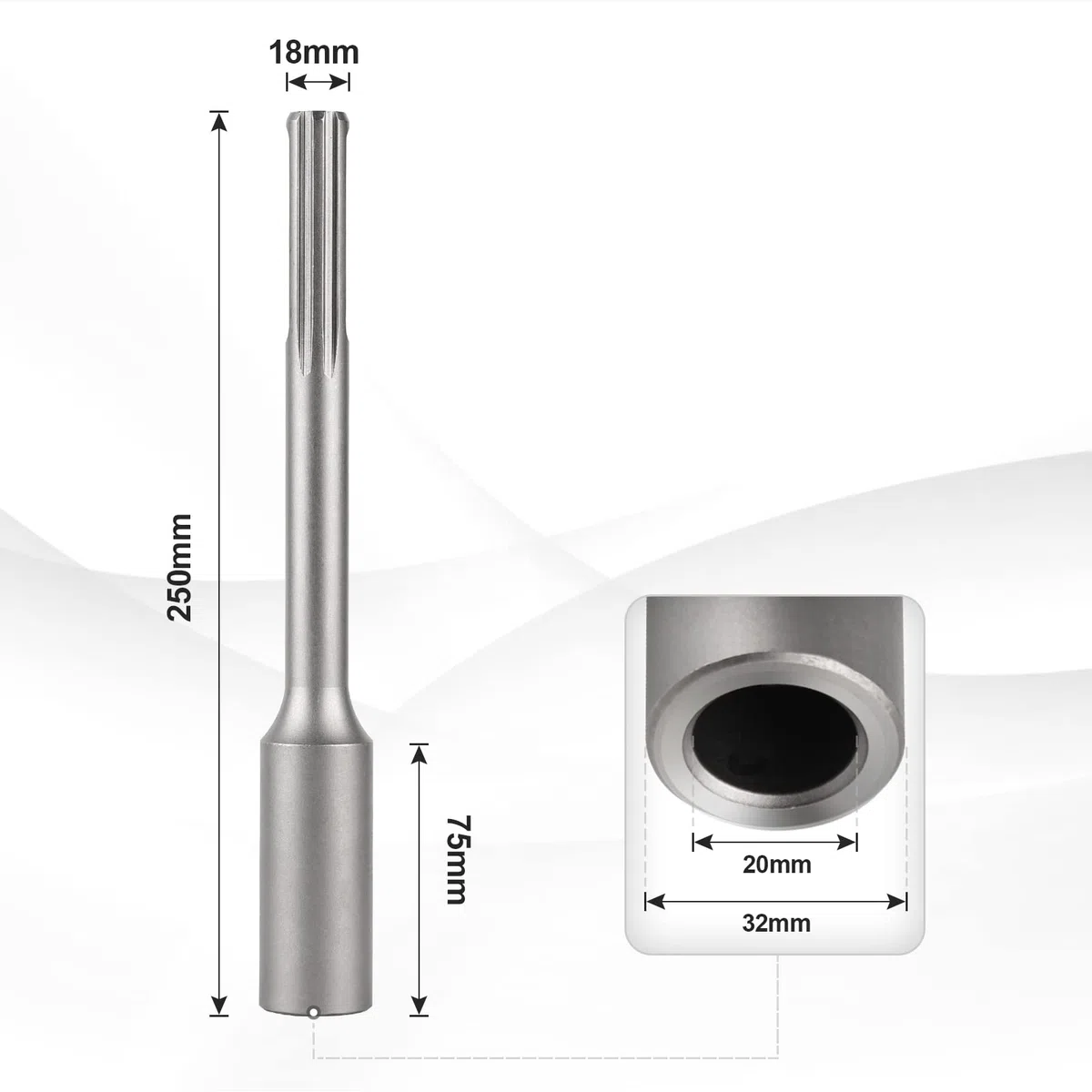 CPROSP Bouterolle d'Enfoncemen SDS MAX Ø Intérieur 20mm x Ø Extérieur 32mm x 250mm de Longueur