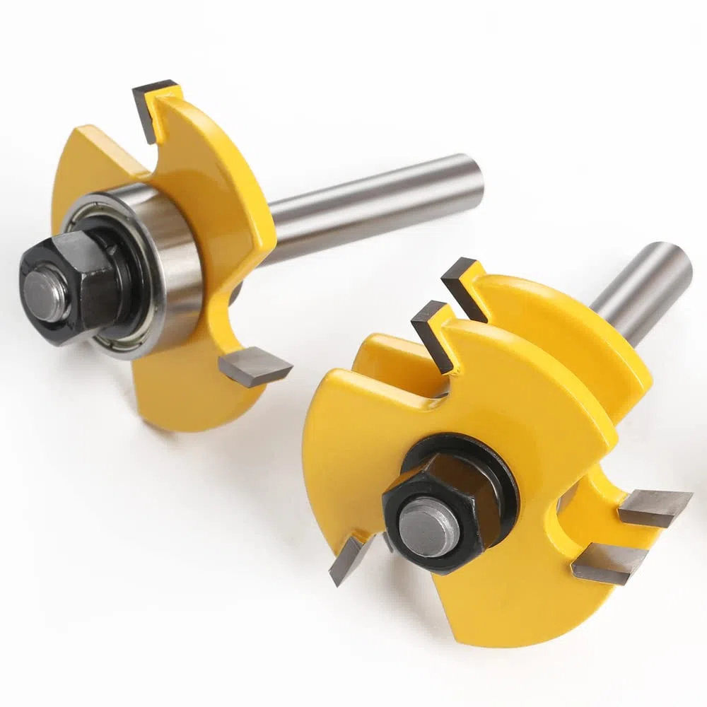 Mesee 8mm Queue Routeur à Rainure, Jeu de 2 Fraises à Rainurer Routeur Bits Outils de Menuiserie Fraise de Rainure en T à 3 Dents pour Travail Coupe du Bois