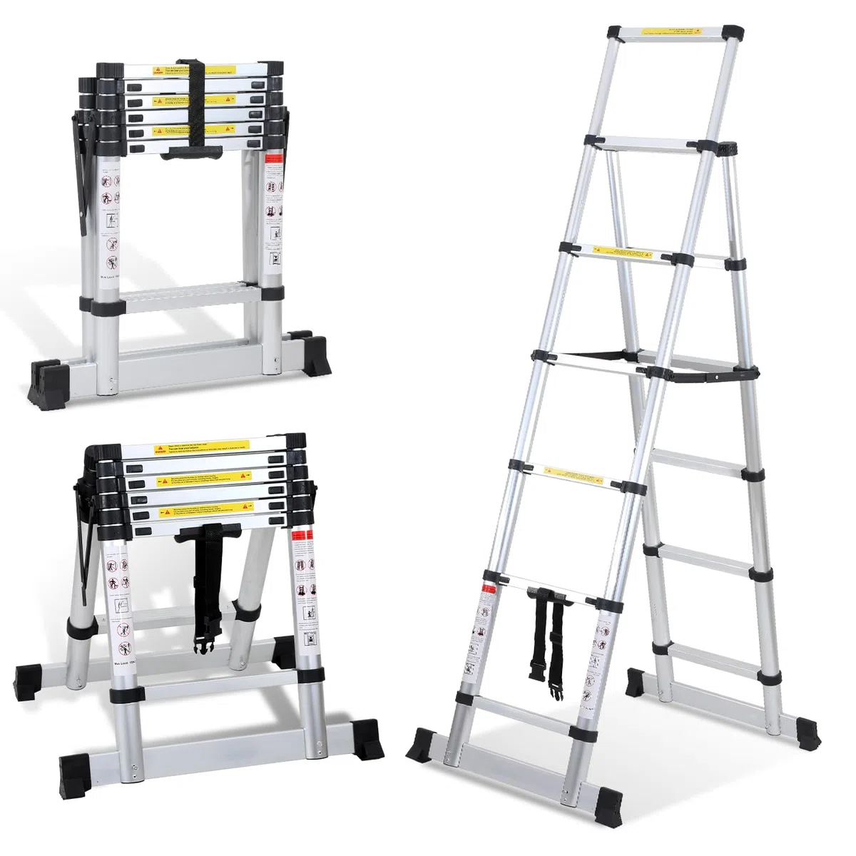 Échelle télescopique Pliante - 1,7 m + 2,0 m - en Aluminium - Cadre A - 5 + 6 échelons - Antidérapante - Charge maximale : 150 kg