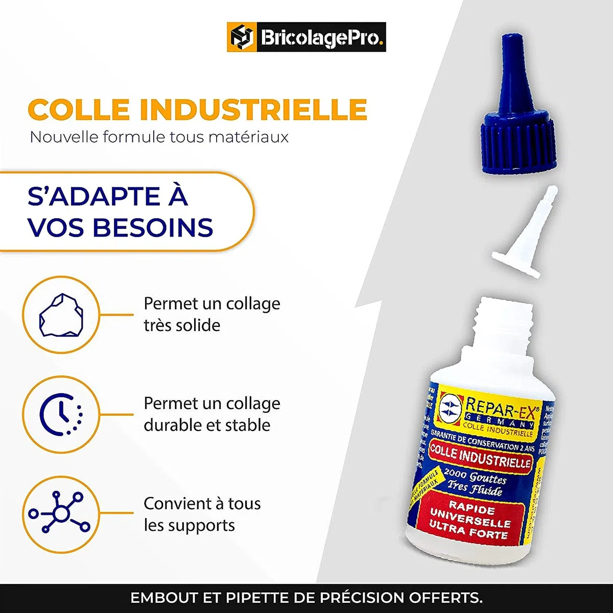 Colle Professionnelle Repar-ex 20g – Colle Extra-Forte Tous Supports : Métal, Bois, Plastique, Verre, Céramique – Fixation Durable & Résistante à l’Humidité & Températures Extrêmes