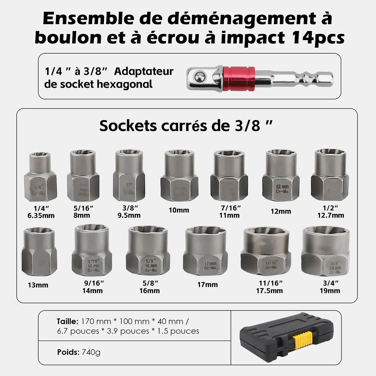 14 Pièces Extracteur Ecrou Antivol, Ecrou Antivol Universelle, Extracteur Boulon Antivol, Extracteur De Vis Cassée , Ensemble D'outils De Retrait