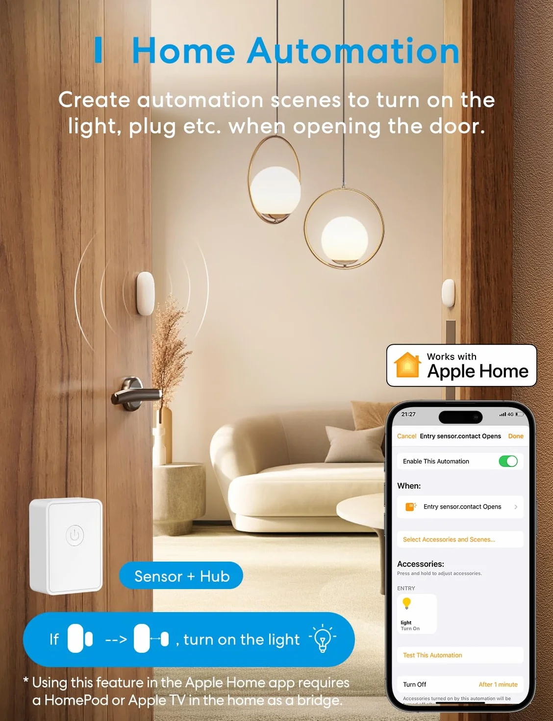 Meross Détecteur Connecté pour Portes et Fenêtres (sans HUB), Mini Capteur de Porte et Fenêtre WiFi, Compatible avec Apple Home, Alexa et Google Home, Détecteur d'Alarme Antivol, Nécessite Meross Hub